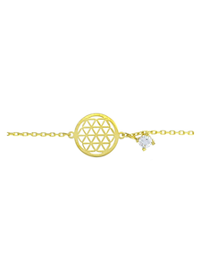 Gümüş Altın Yaldızlı Rose Renk 925 Ayar Gümüş 4mm Tek Taşlı Yaşam Çiçeği Bileklik - www.xsilver.com.tr
