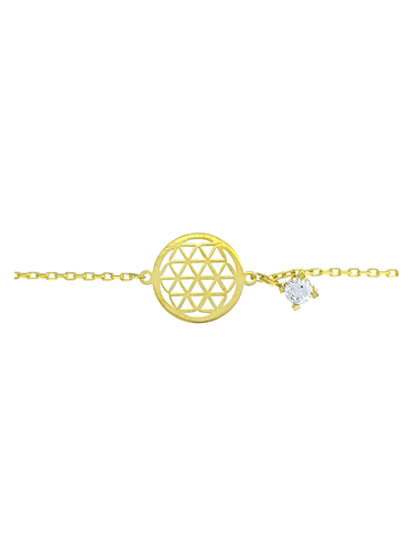 Gümüş Altın Yaldızlı Rose Renk 925 Ayar Gümüş 4mm Tek Taşlı Yaşam Çiçeği Bileklik - www.xsilver.com.tr