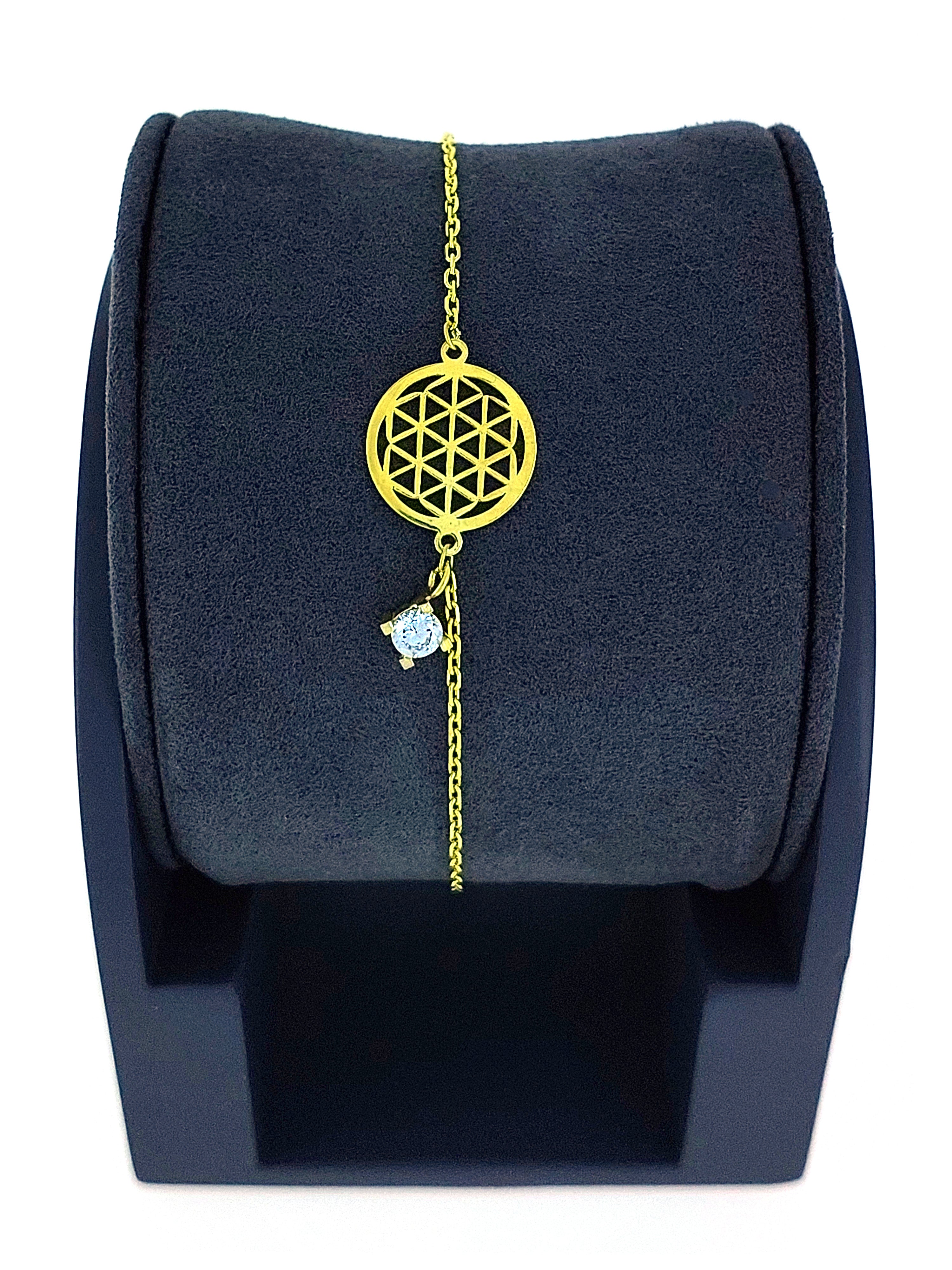 Gümüş Altın Yaldızlı Rose Renk 925 Ayar Gümüş 4mm Tek Taşlı Yaşam Çiçeği Bileklik - www.xsilver.com.tr