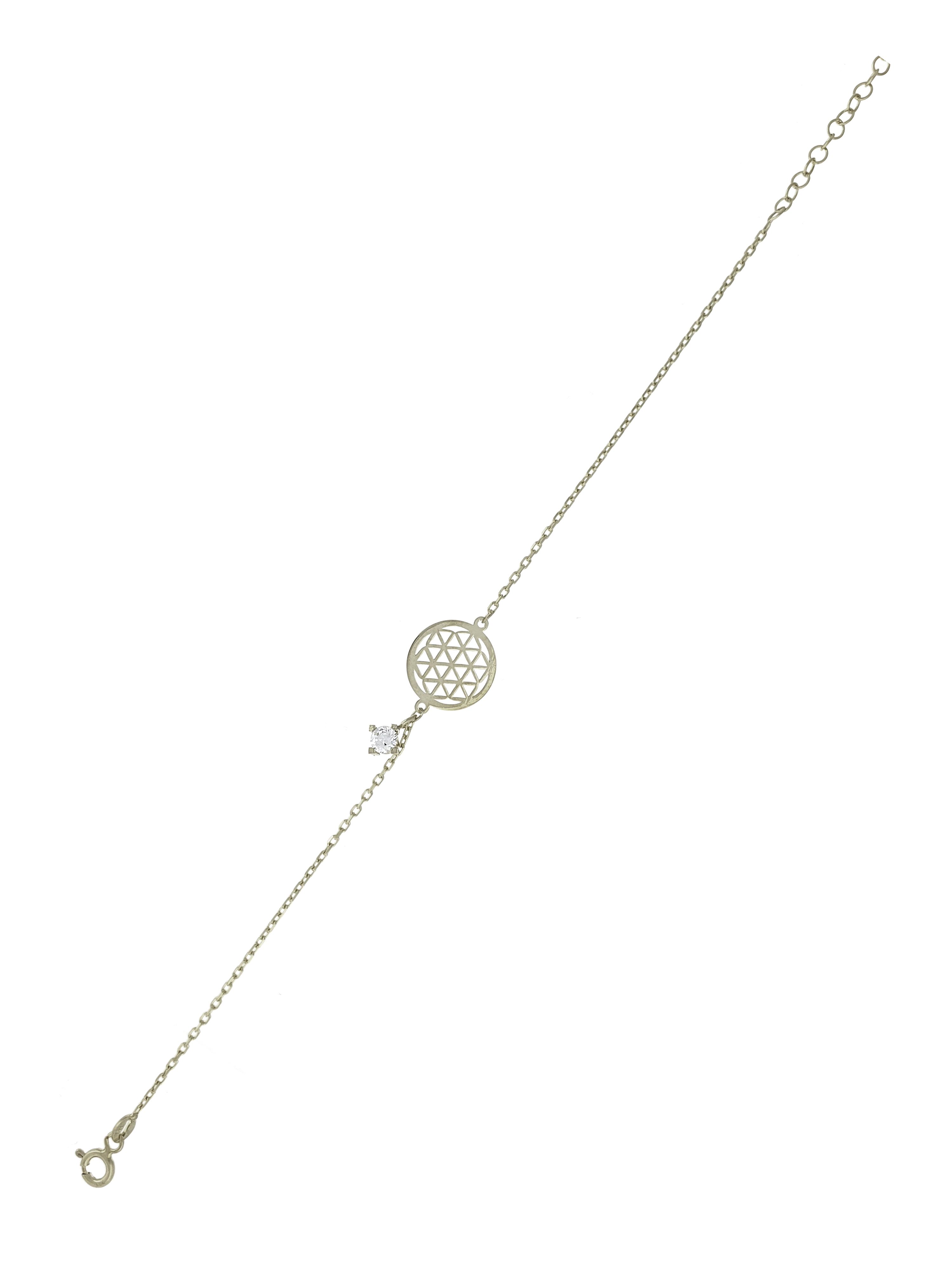 Gümüş Altın Yaldızlı Rose Renk 925 Ayar Gümüş 4mm Tek Taşlı Yaşam Çiçeği Bileklik - www.xsilver.com.tr