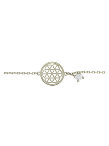 Gümüş Altın Yaldızlı Rose Renk 925 Ayar Gümüş 4mm Tek Taşlı Yaşam Çiçeği Bileklik - www.xsilver.com.tr