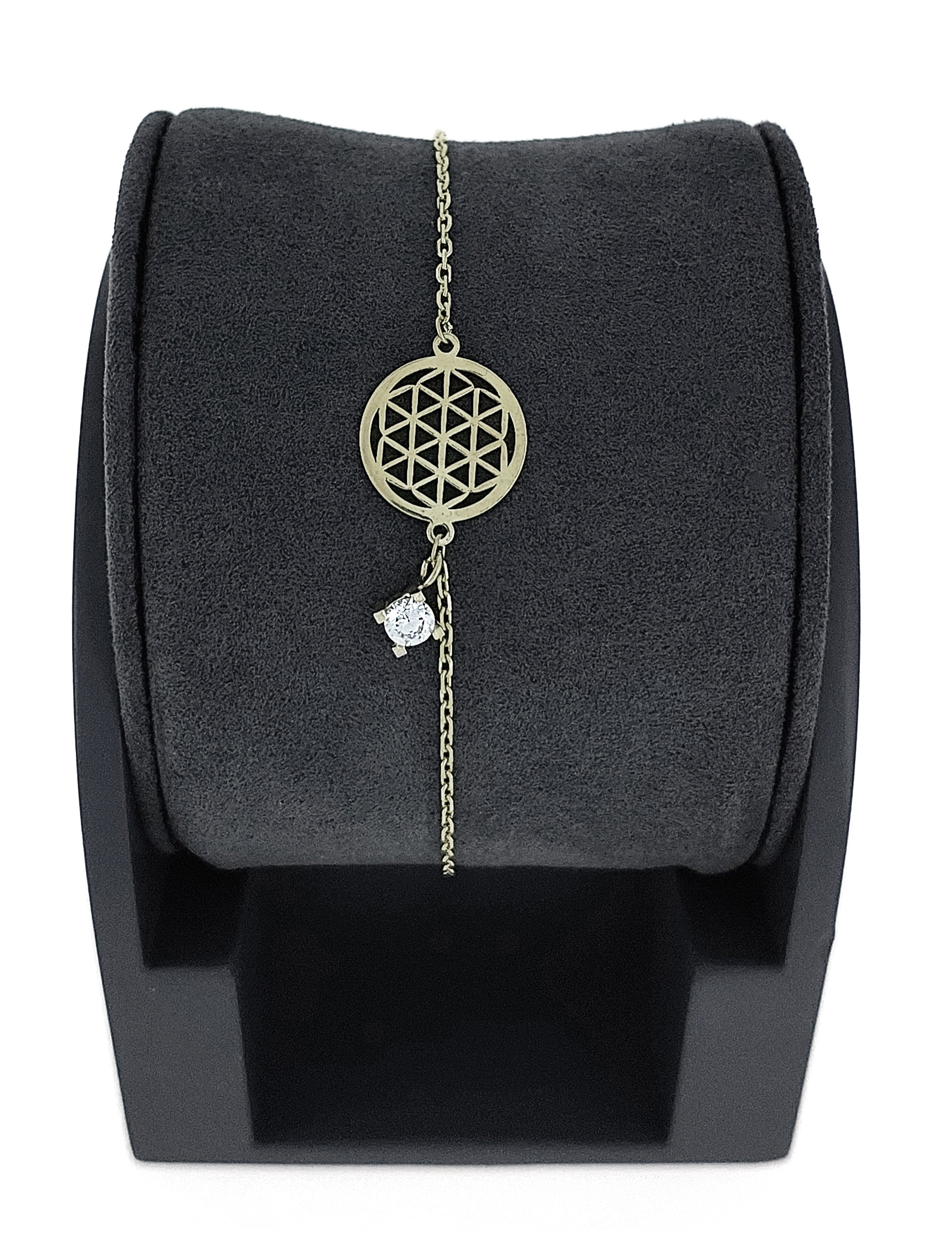 Gümüş Altın Yaldızlı Rose Renk 925 Ayar Gümüş 4mm Tek Taşlı Yaşam Çiçeği Bileklik - www.xsilver.com.tr