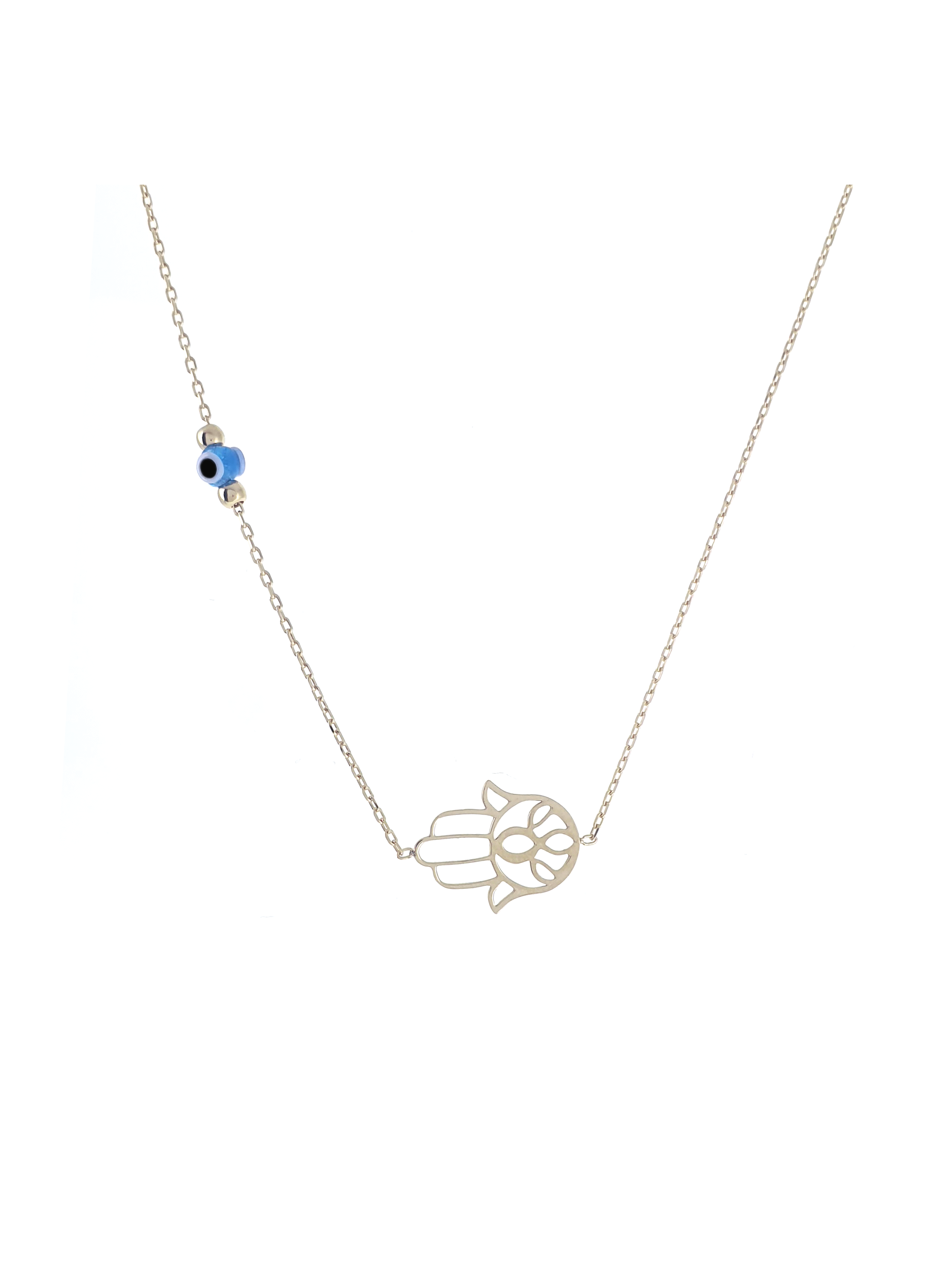 Gümüş Altın Yaldızlı Rose Renk 925 Ayar Gümüş Cam Göz Fatma Ana Eli Kolye - www.xsilver.com.tr