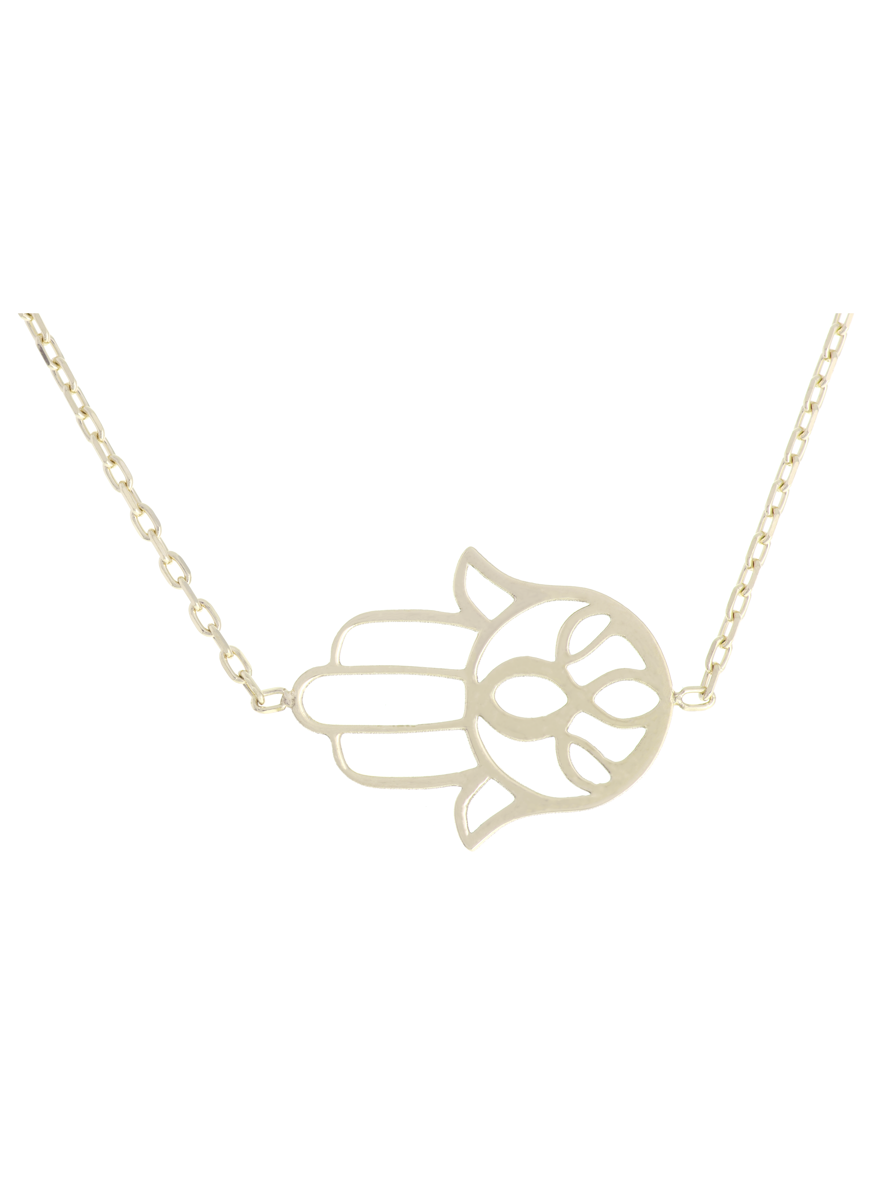 Gümüş Altın Yaldızlı Rose Renk 925 Ayar Gümüş Cam Göz Fatma Ana Eli Kolye - www.xsilver.com.tr