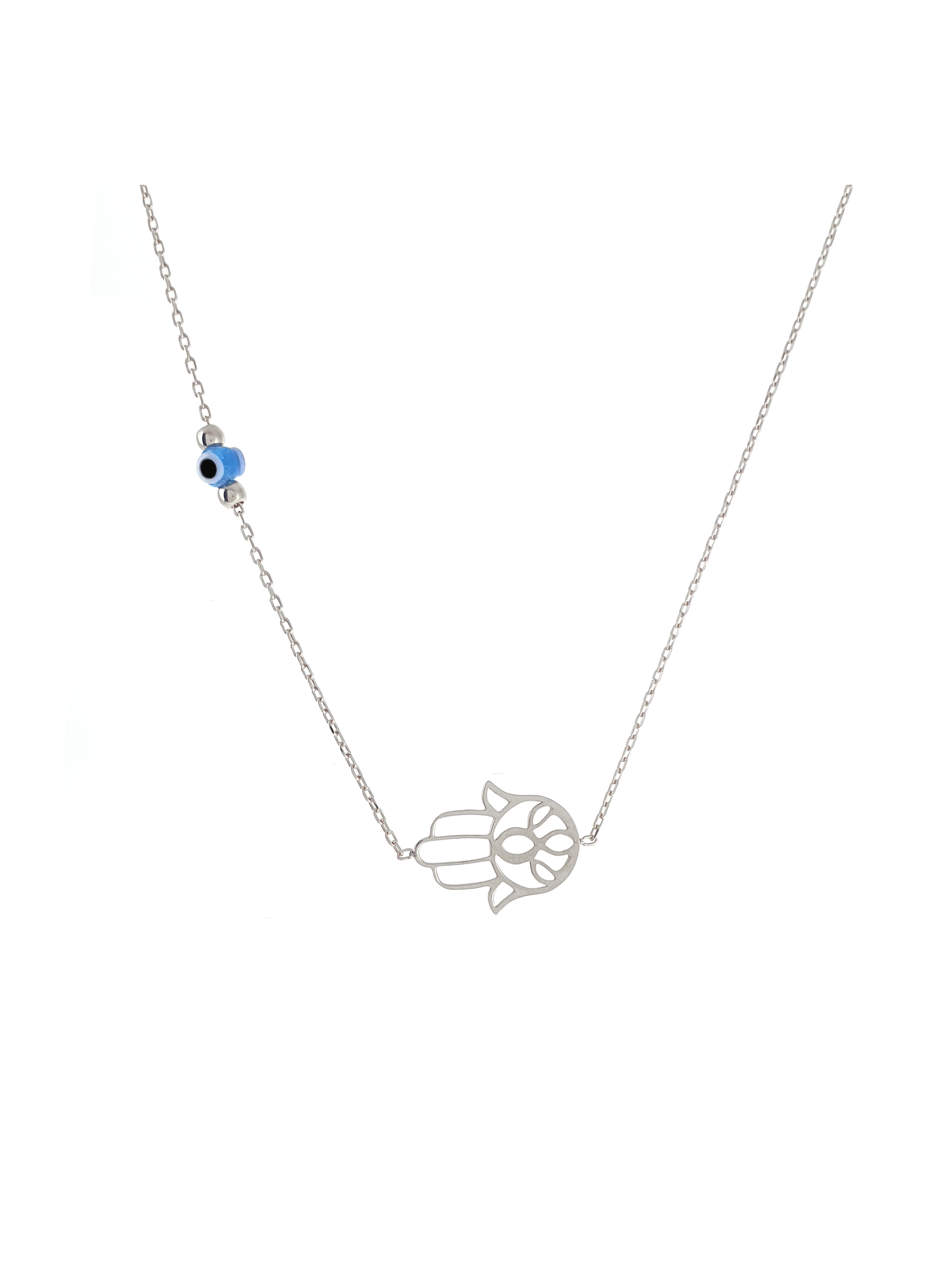 Gümüş Altın Yaldızlı Rose Renk 925 Ayar Gümüş Cam Göz Fatma Ana Eli Kolye - www.xsilver.com.tr