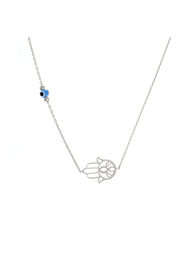 Gümüş Altın Yaldızlı Rose Renk 925 Ayar Gümüş Cam Göz Fatma Ana Eli Kolye - www.xsilver.com.tr