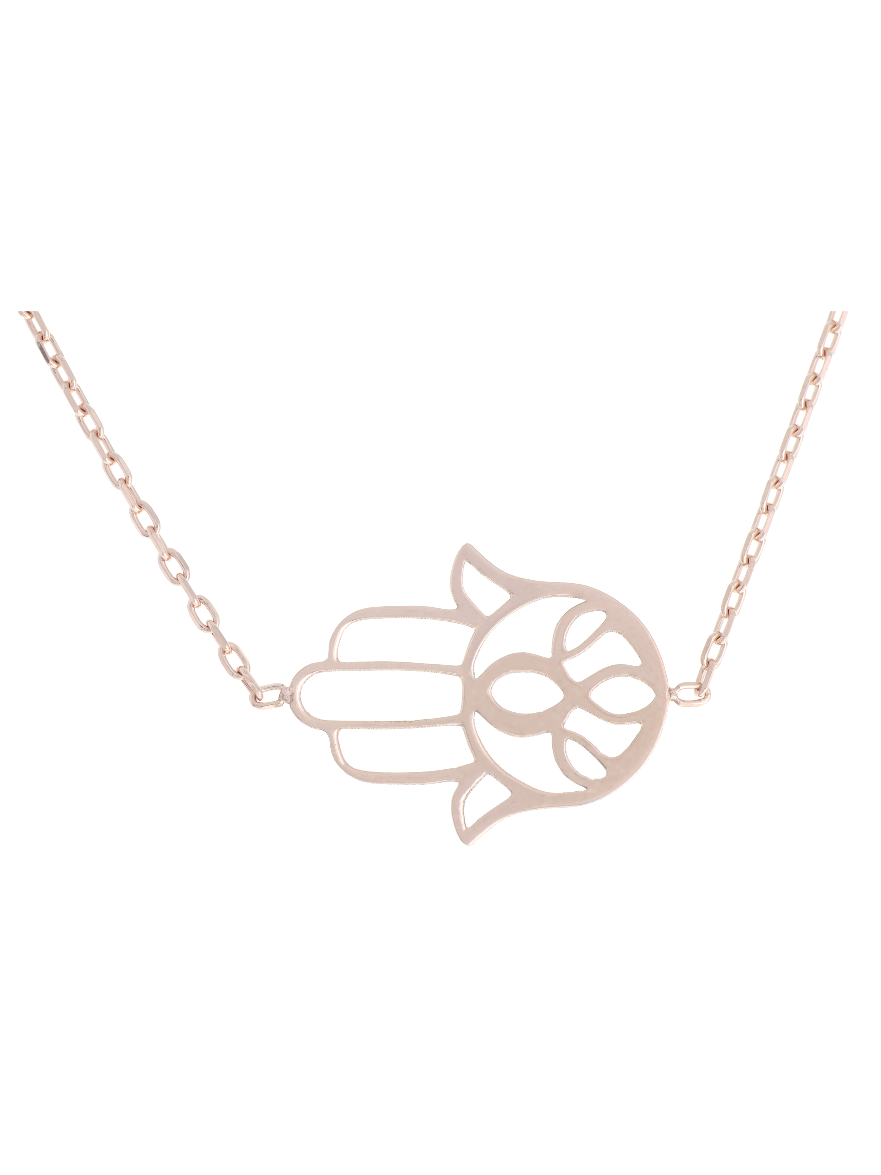 Gümüş Altın Yaldızlı Rose Renk 925 Ayar Gümüş Cam Göz Fatma Ana Eli Kolye - www.xsilver.com.tr