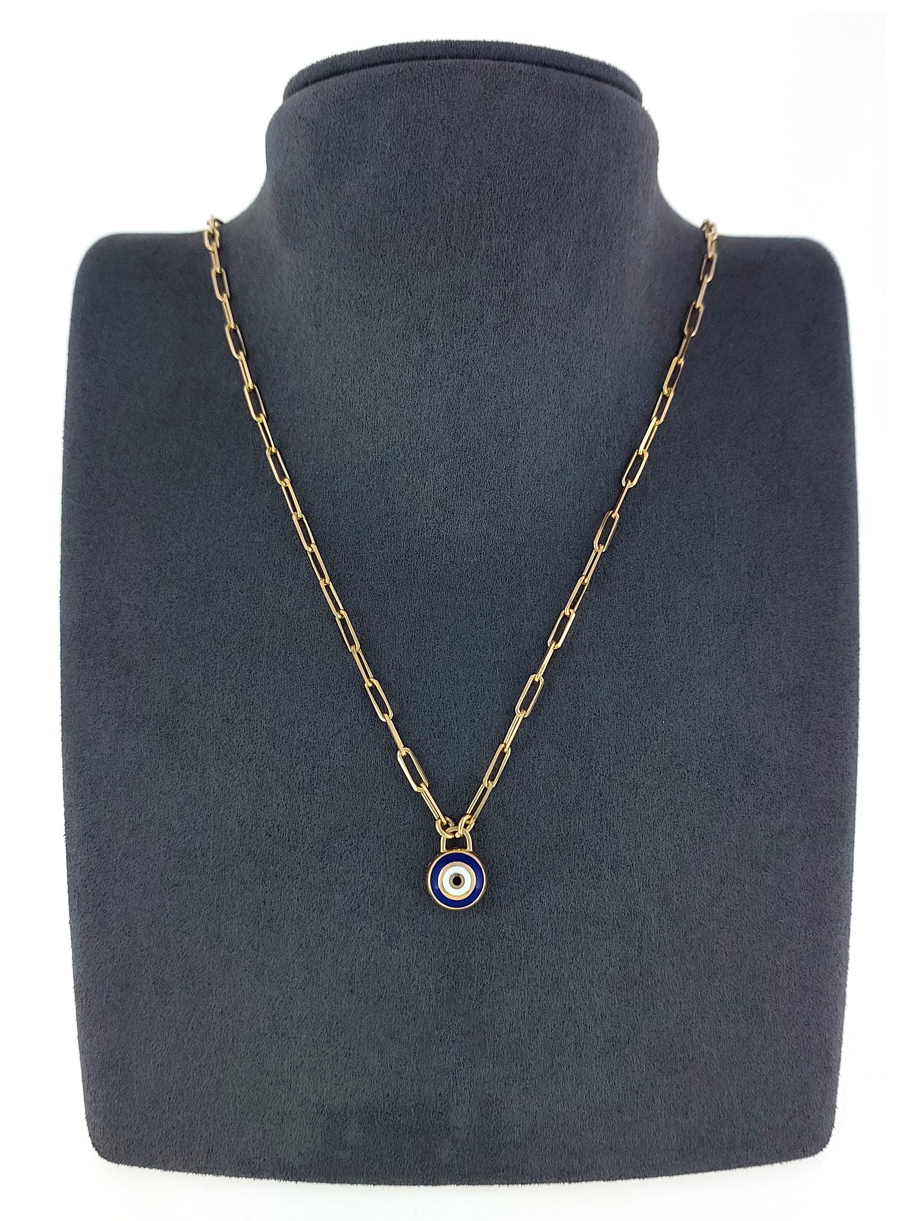 Gümüş Altın Yaldızlı Rose Renk 925 Ayar Gümüş Mavi Mineli Göz Nazar Ataç Zincir Kolye - www.xsilver.com.tr