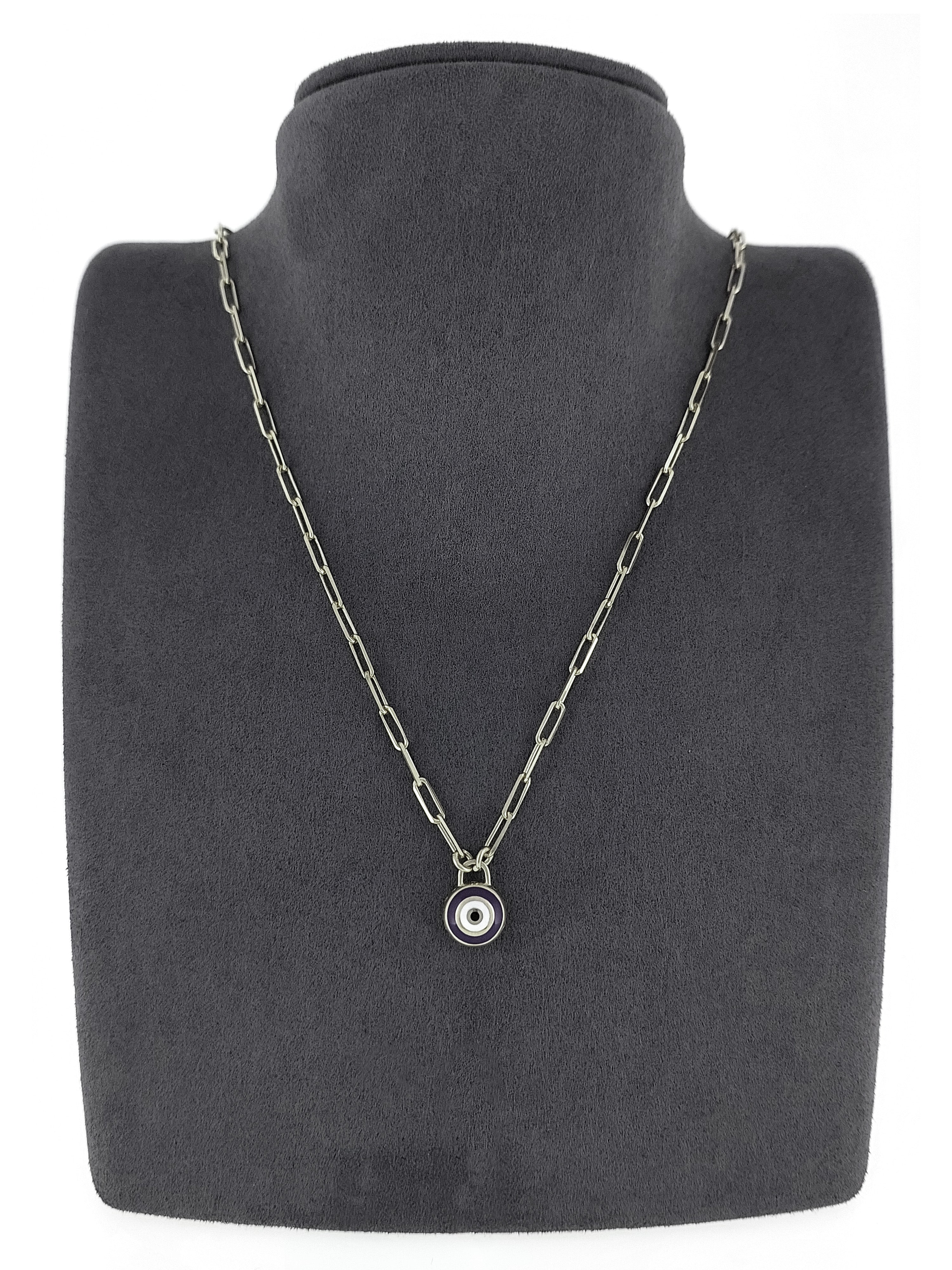 Gümüş Altın Yaldızlı Rose Renk 925 Ayar Gümüş Mavi Mineli Göz Nazar Ataç Zincir Kolye - www.xsilver.com.tr