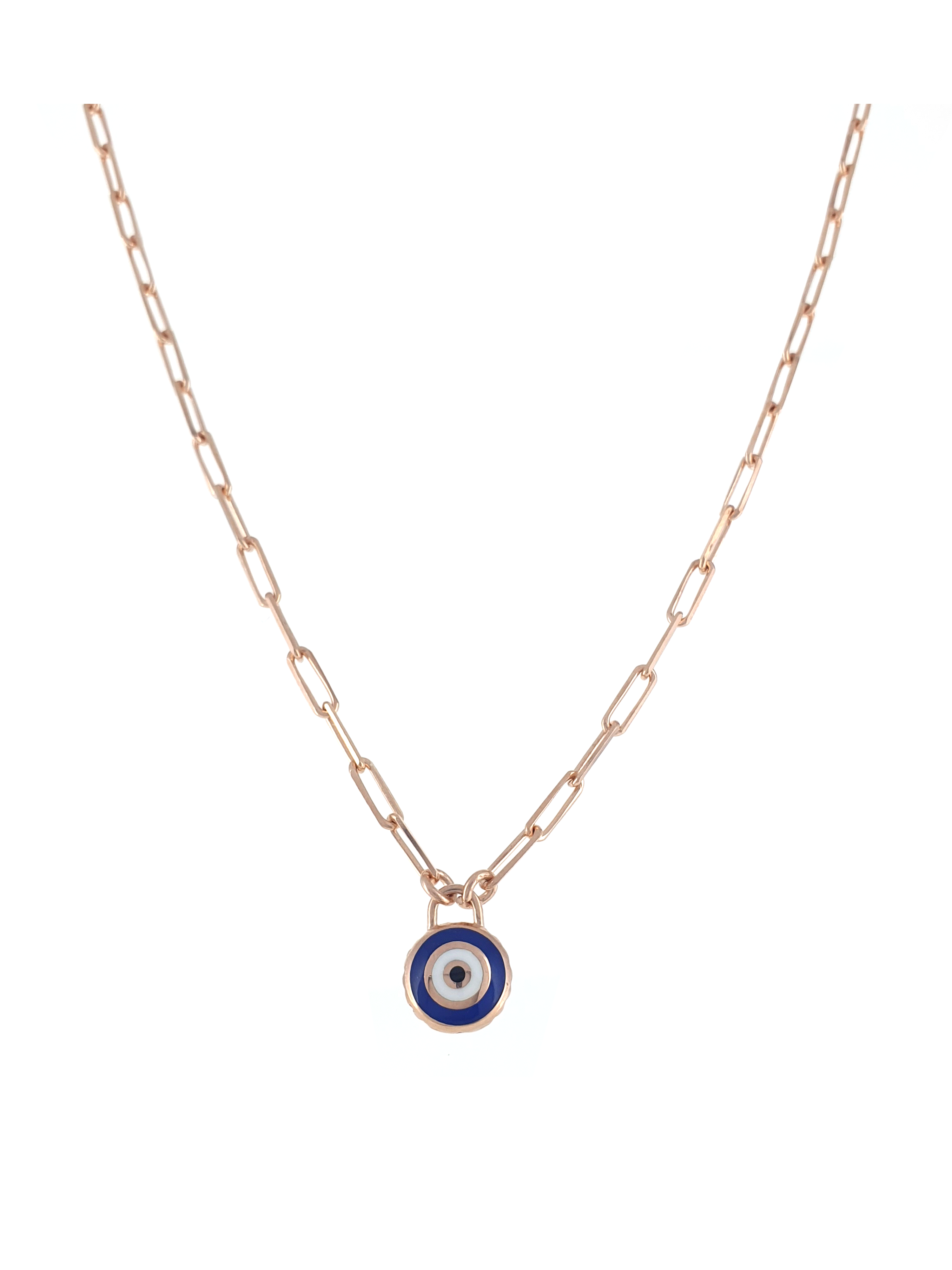 Gümüş Altın Yaldızlı Rose Renk 925 Ayar Gümüş Mavi Mineli Göz Nazar Ataç Zincir Kolye - www.xsilver.com.tr