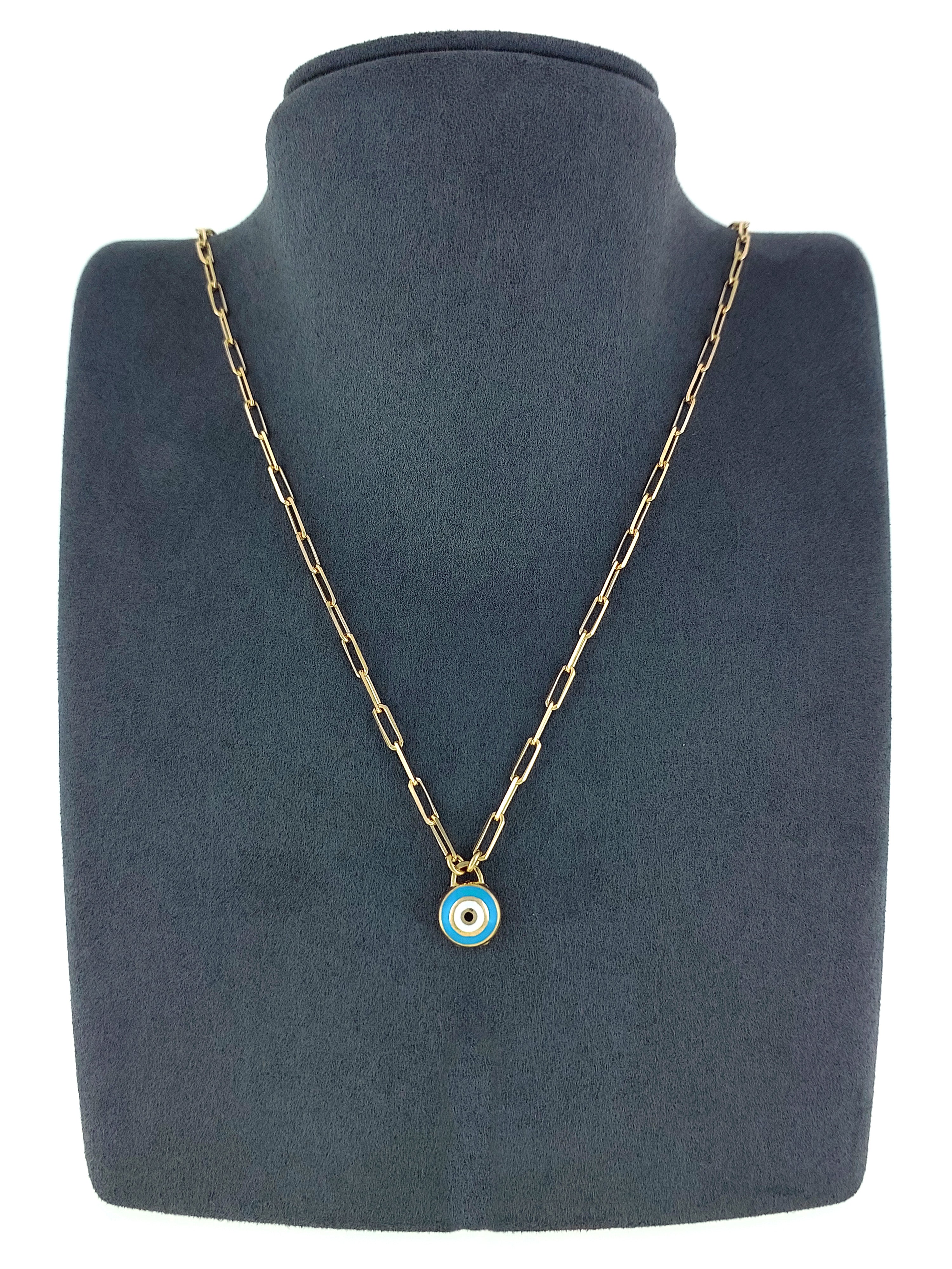 Gümüş Altın Yaldızlı Rose Renk 925 Ayar Gümüş Turkuaz Mineli Göz Nazar Ataç Zincir Kolye - www.xsilver.com.tr