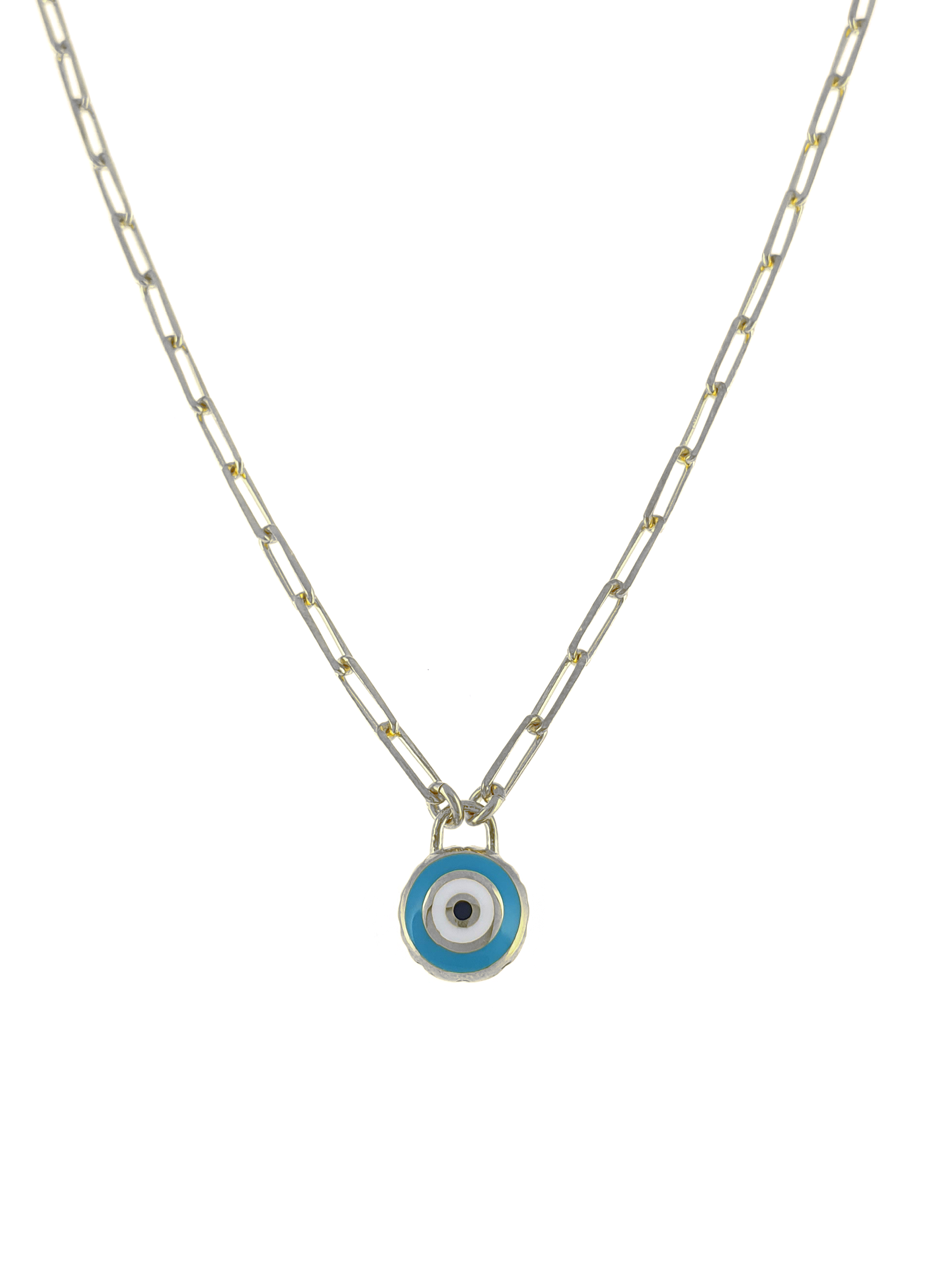 Gümüş Altın Yaldızlı Rose Renk 925 Ayar Gümüş Turkuaz Mineli Göz Nazar Ataç Zincir Kolye - www.xsilver.com.tr