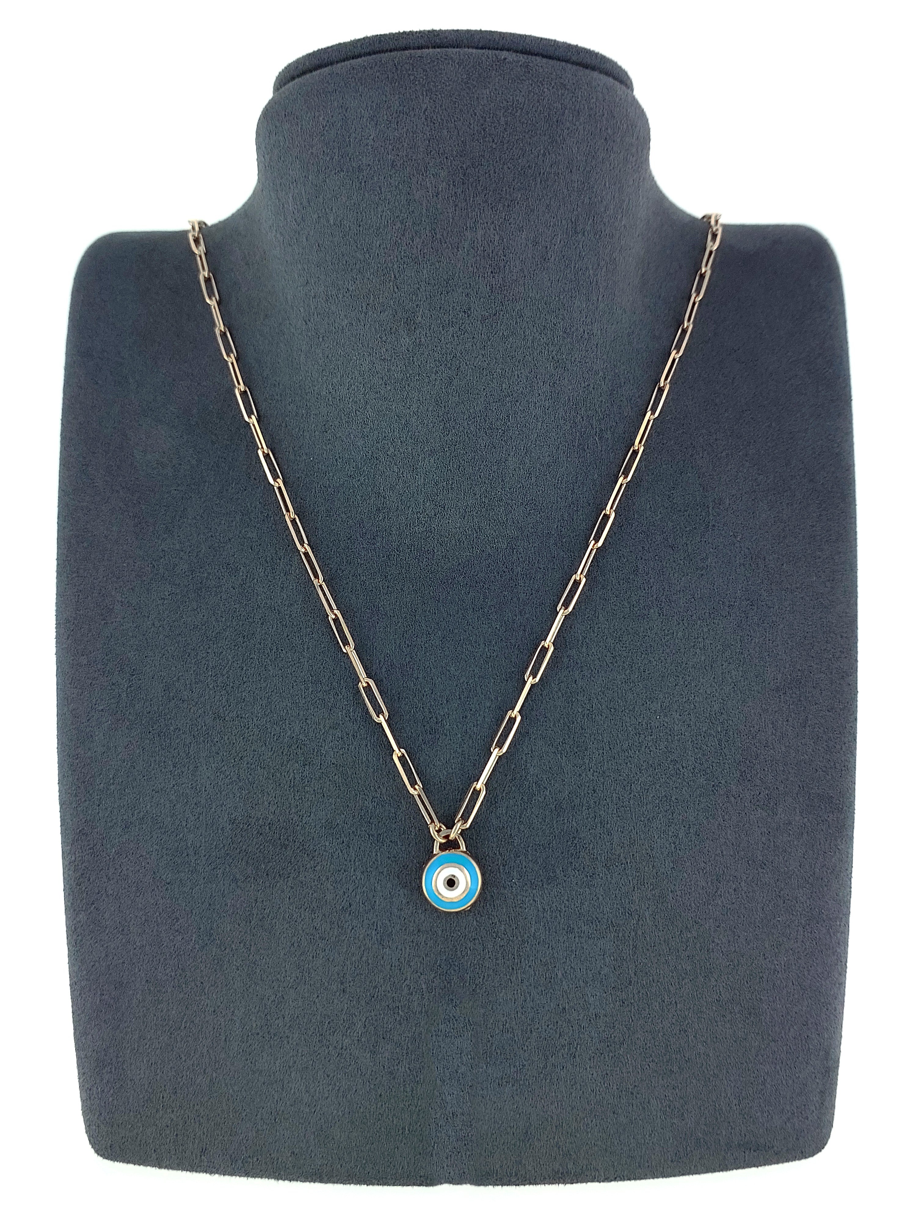 Gümüş Altın Yaldızlı Rose Renk 925 Ayar Gümüş Turkuaz Mineli Göz Nazar Ataç Zincir Kolye - www.xsilver.com.tr