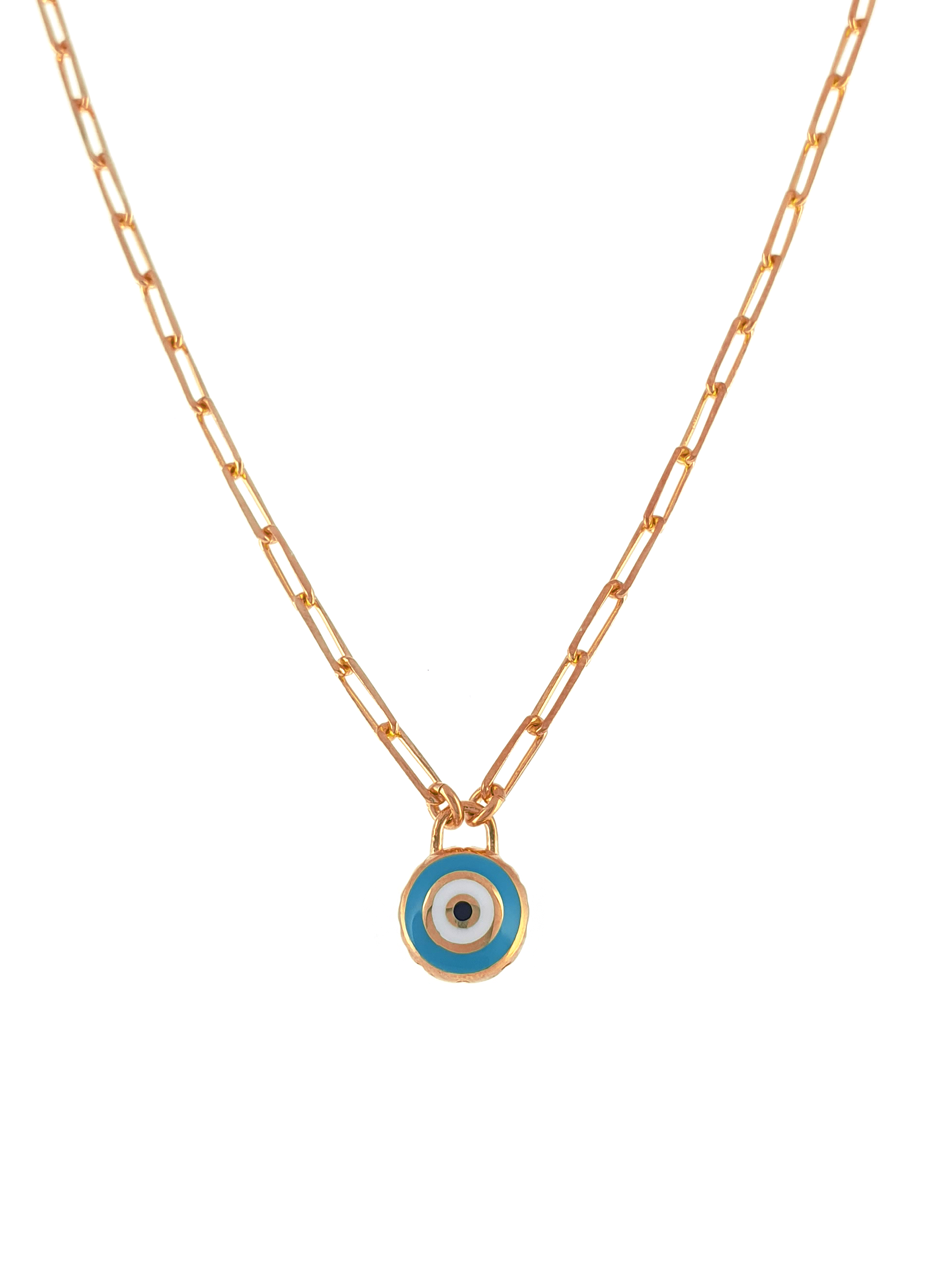 Gümüş Altın Yaldızlı Rose Renk 925 Ayar Gümüş Turkuaz Mineli Göz Nazar Ataç Zincir Kolye - www.xsilver.com.tr