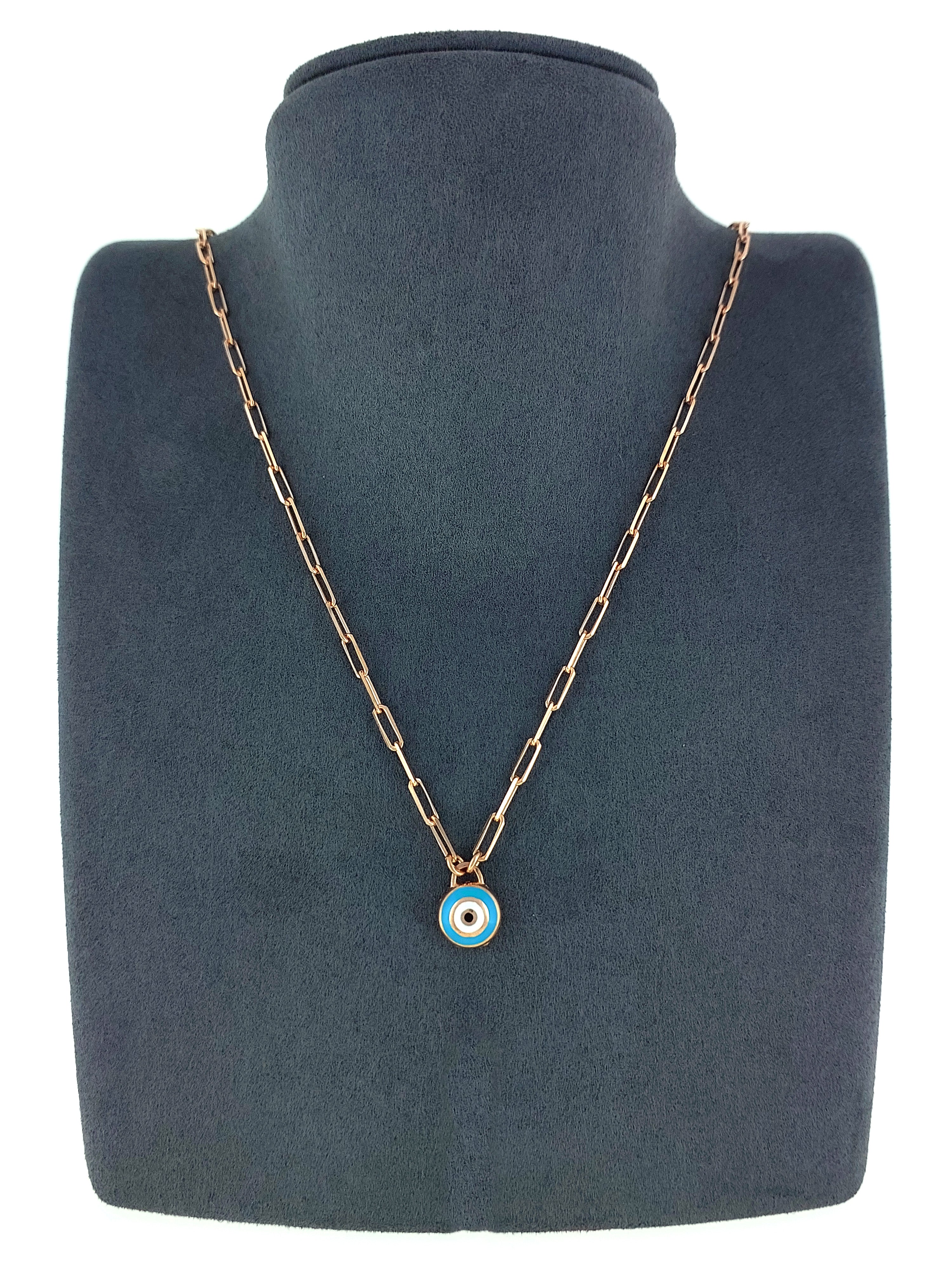 Gümüş Altın Yaldızlı Rose Renk 925 Ayar Gümüş Turkuaz Mineli Göz Nazar Ataç Zincir Kolye - www.xsilver.com.tr