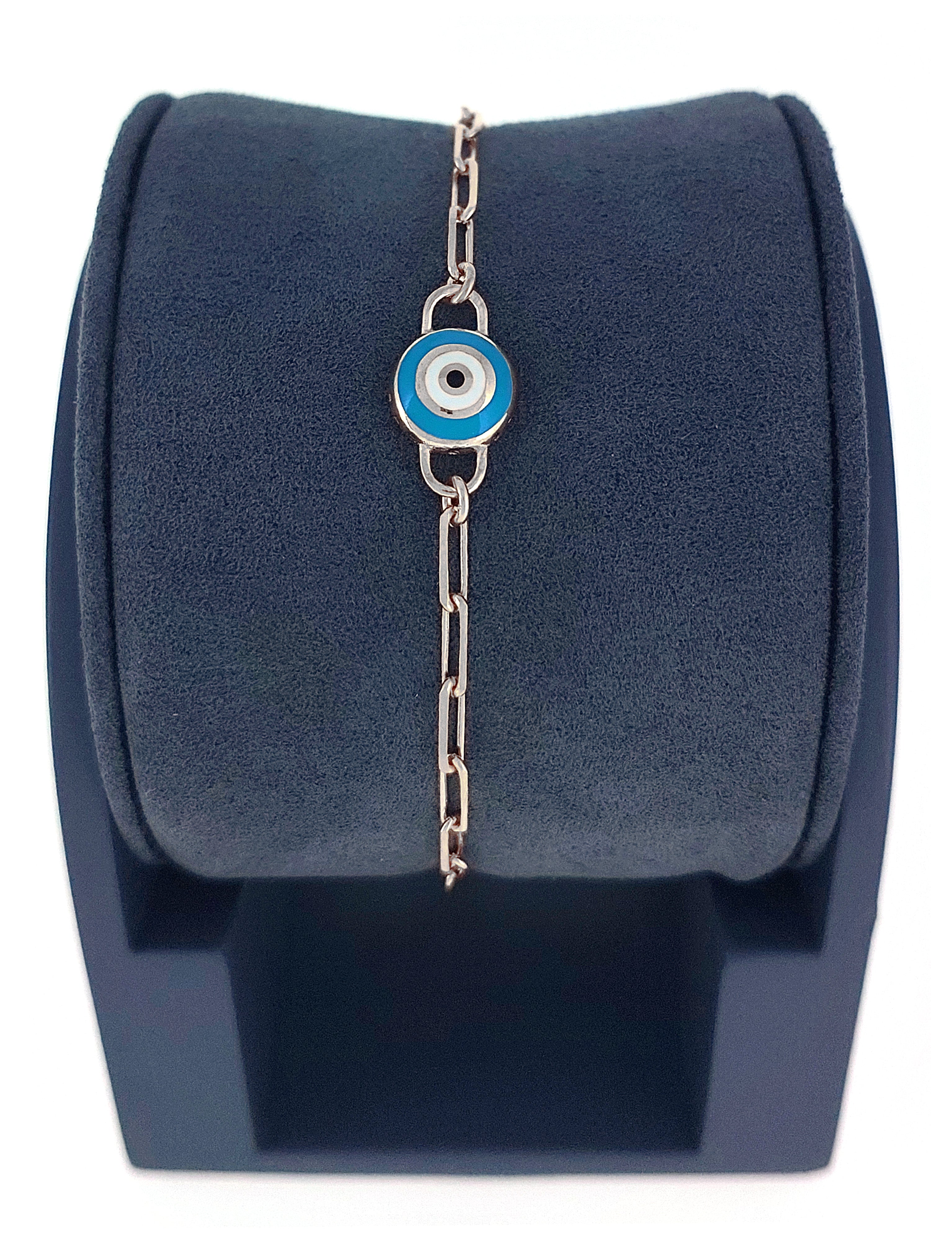 Gümüş Altın Yaldızlı Rose Renk 925 Ayar Gümüş Turkuaz Mineli Göz Nazar Ataç Zincir Bileklik - www.xsilver.com.tr