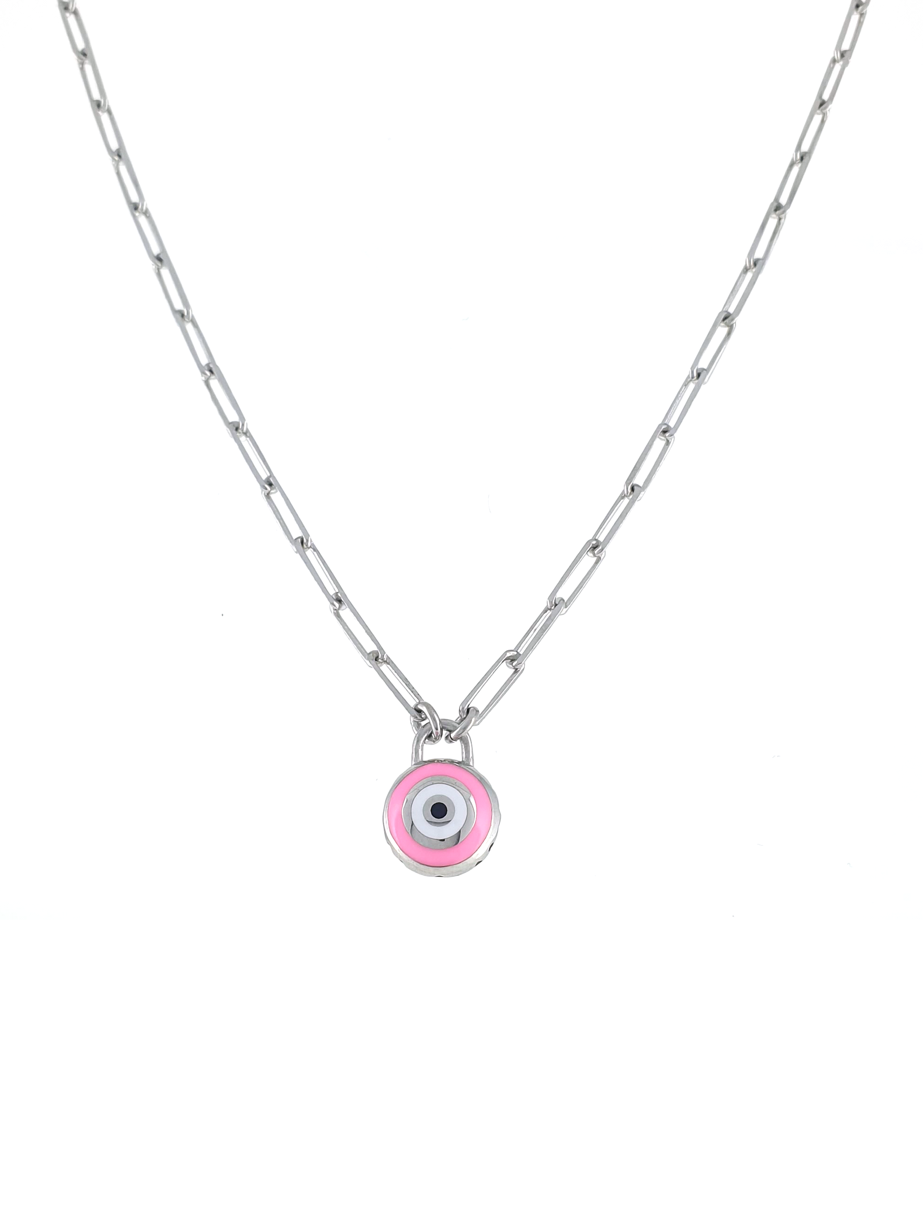 Gümüş Altın Yaldızlı Rose Renk 925 Ayar Gümüş Pembe Mineli Göz Nazar Ataç Zincir Kolye - www.xsilver.com.tr