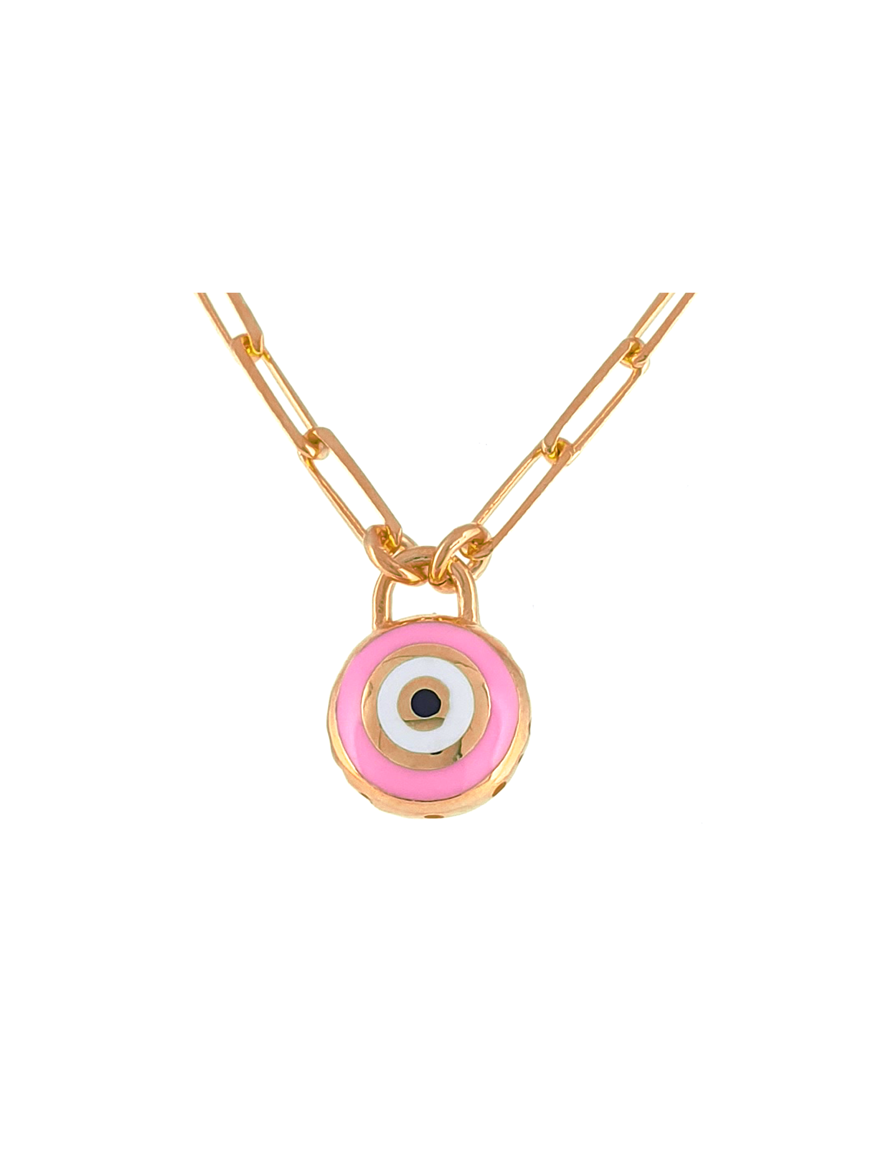 Gümüş Altın Yaldızlı Rose Renk 925 Ayar Gümüş Pembe Mineli Göz Nazar Ataç Zincir Kolye - www.xsilver.com.tr