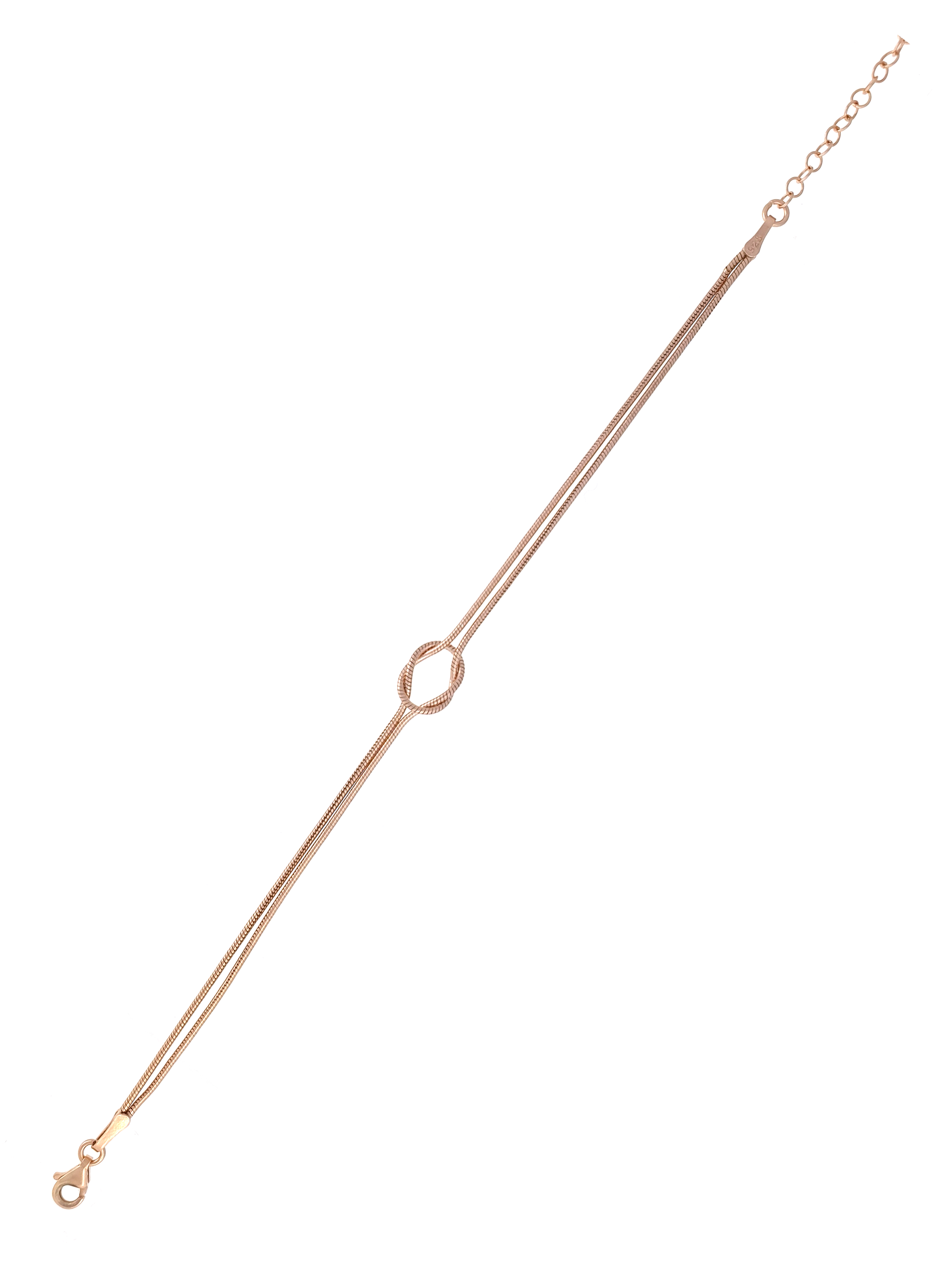 Gümüş Altın Yaldızlı Rose Renk 925 Ayar Gümüş Aşk Düğümü Bileklik - www.xsilver.com.tr