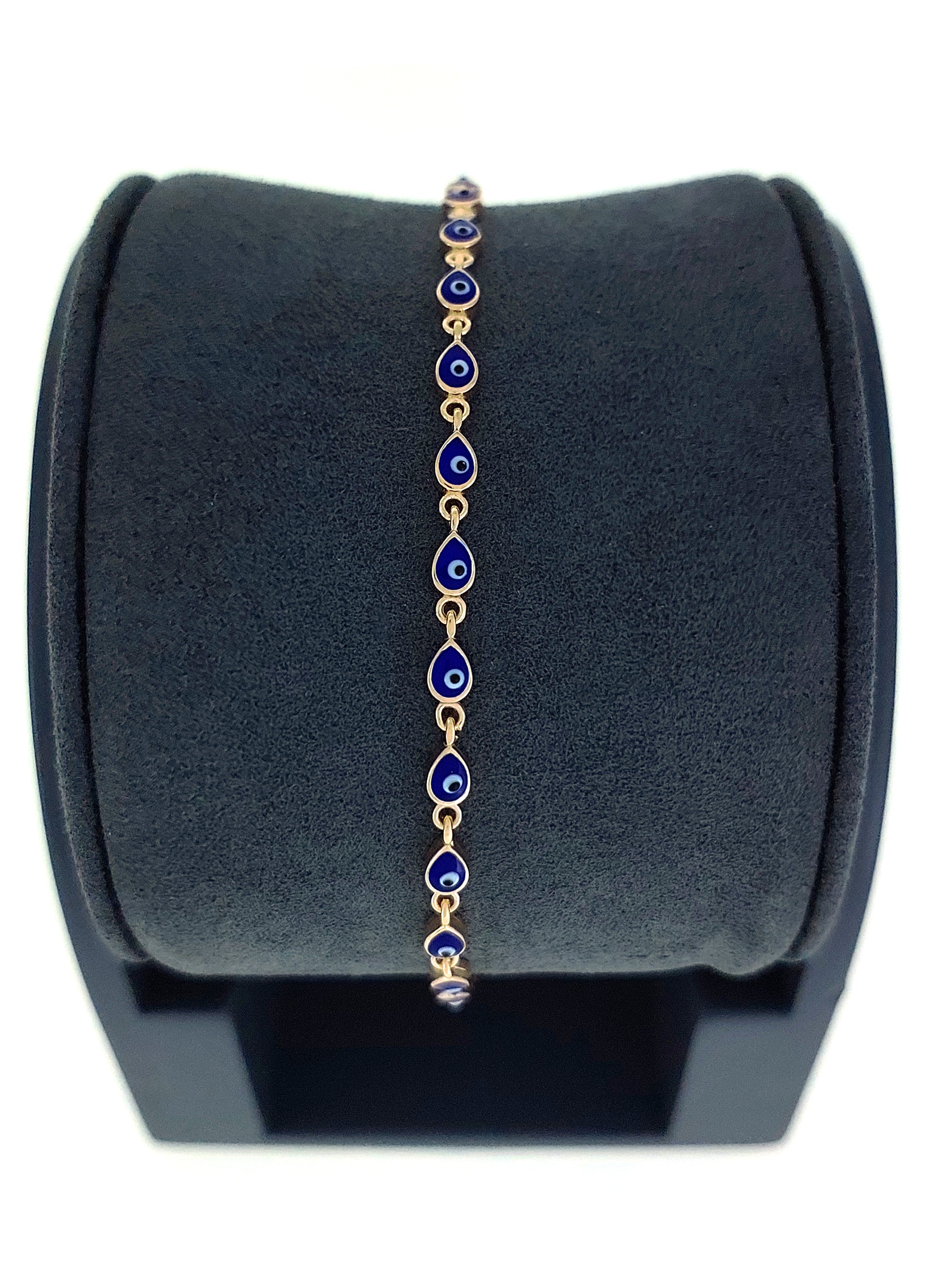 Gümüş Altın Yaldızlı Rose Renk 925 Ayar Gümüş Mavi Damla Mineli Göz Nazar Bileklik - www.xsilver.com.tr