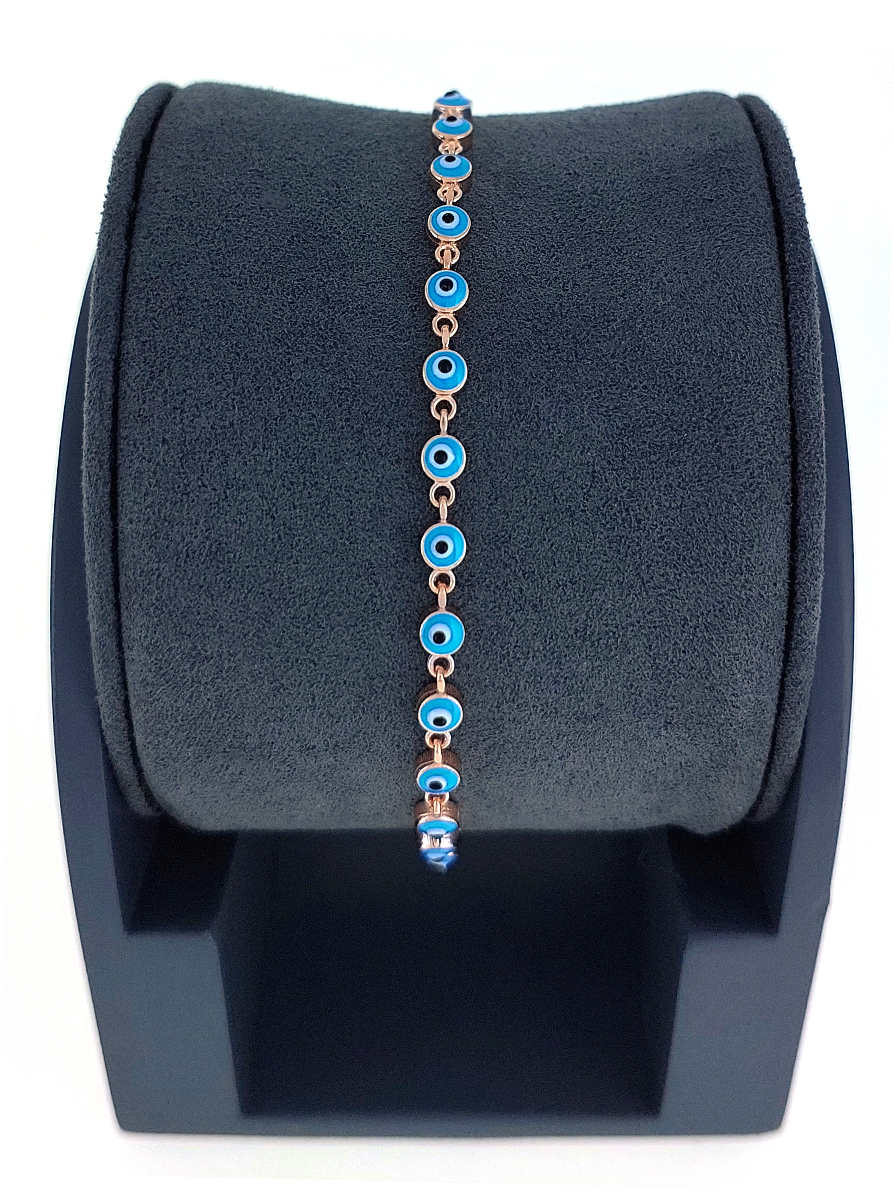 Gümüş Altın Yaldızlı Rose Renk 925 Ayar Gümüş Turkuaz Mineli Göz Nazar Bileklik - www.xsilver.com.tr