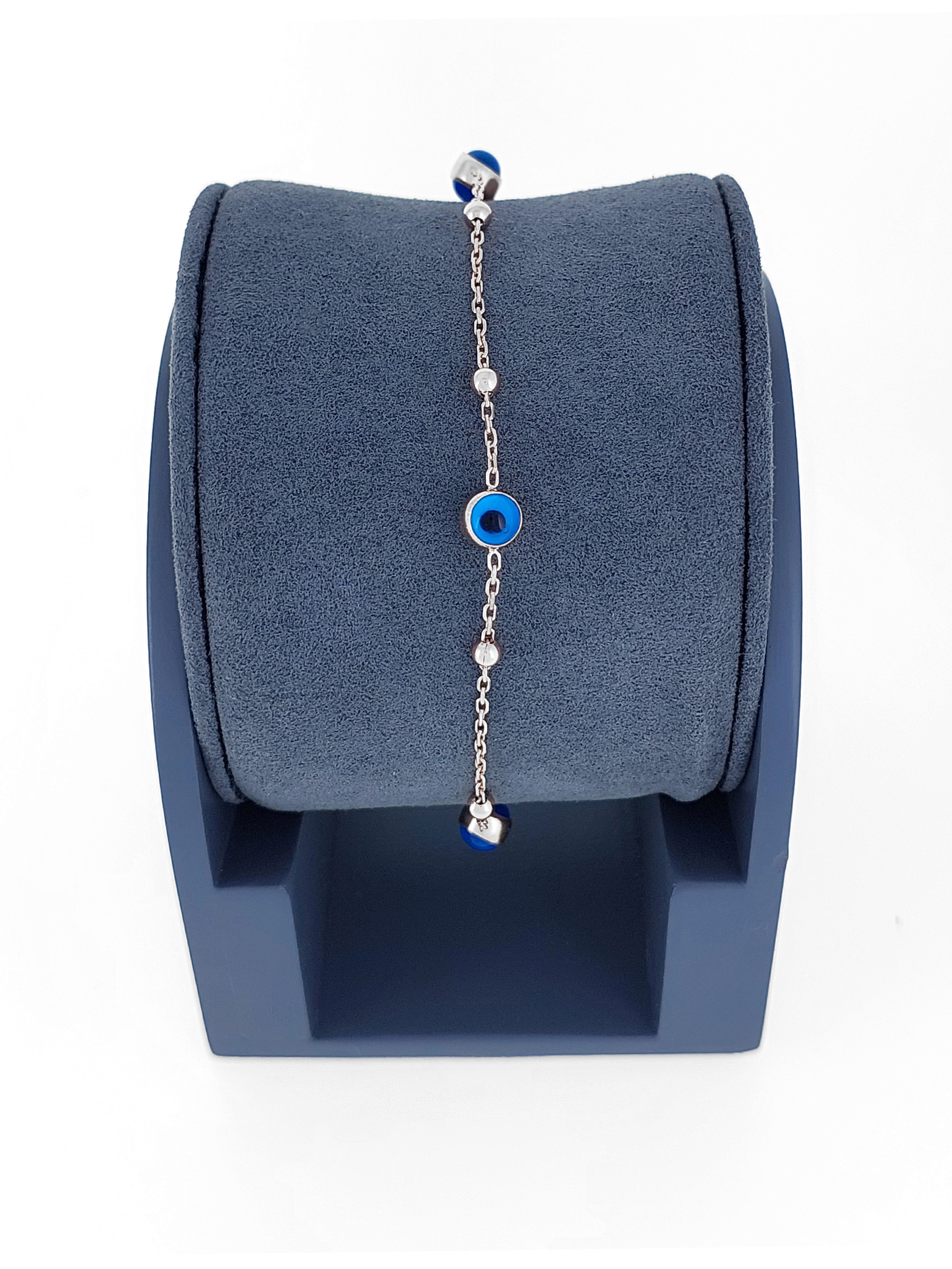 Gümüş Altın Yaldızlı Rose Renk 925 Ayar Gümüş Cam Göz Dorika Toplu Bileklik - www.xsilver.com.tr