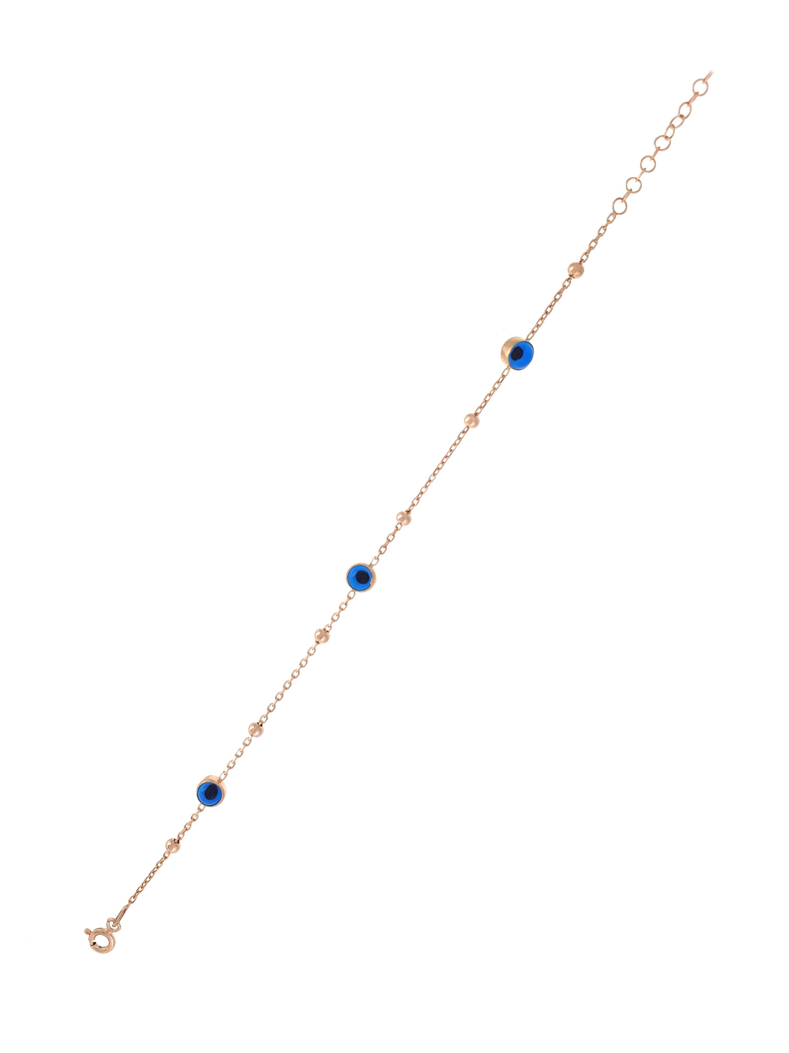 Gümüş Altın Yaldızlı Rose Renk 925 Ayar Gümüş Cam Göz Dorika Toplu Bileklik - www.xsilver.com.tr