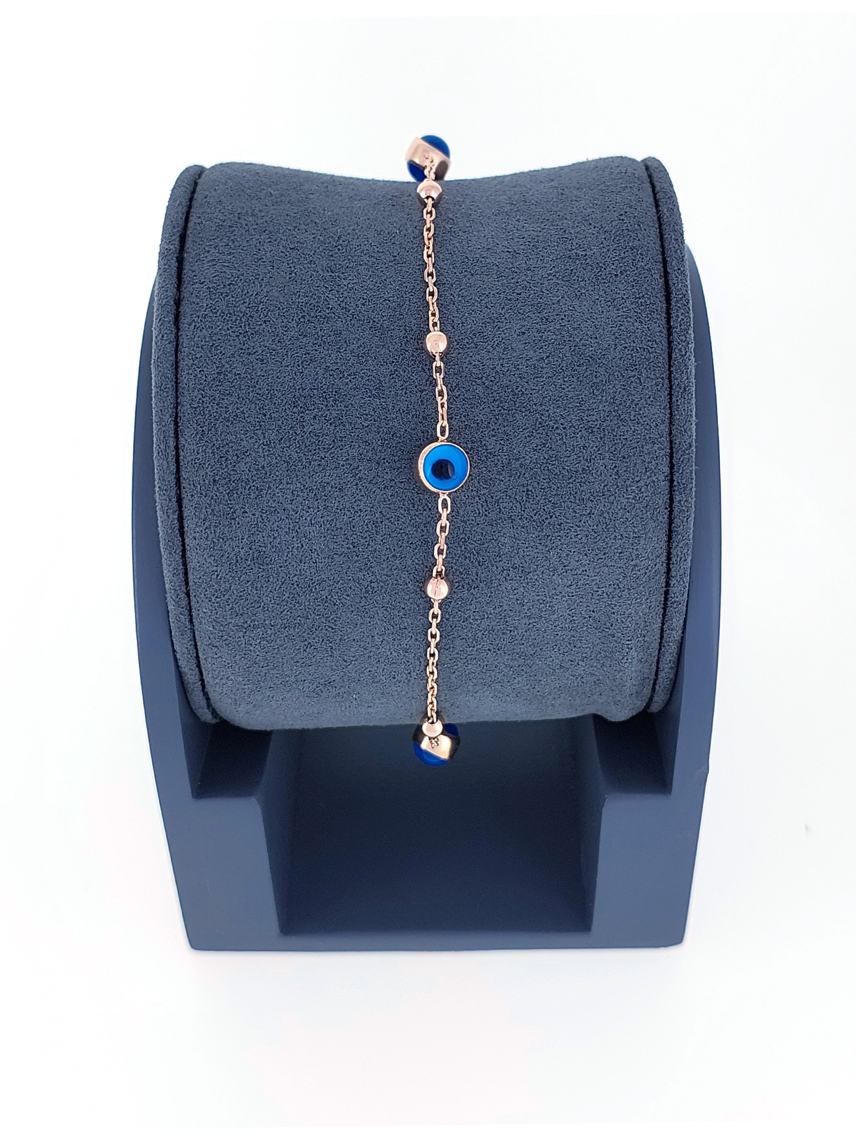 Gümüş Altın Yaldızlı Rose Renk 925 Ayar Gümüş Cam Göz Dorika Toplu Bileklik - www.xsilver.com.tr