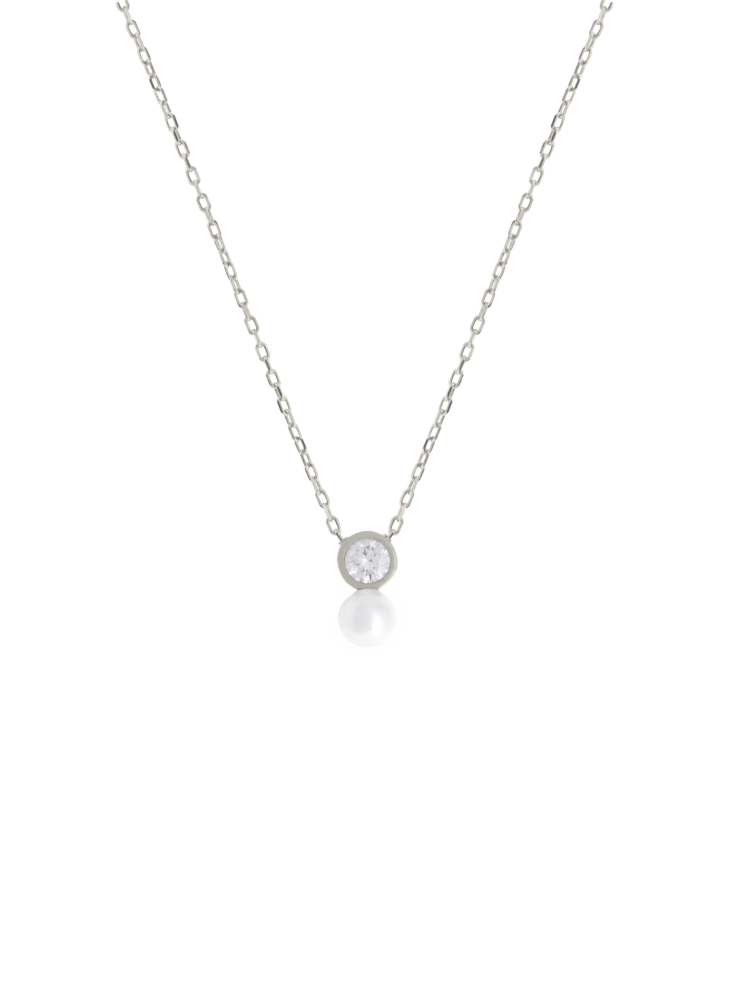 Gümüş Altın Yaldızlı Rose Renk 925 Ayar Gümüş Tek Taş İncili Kolye - www.xsilver.com.tr