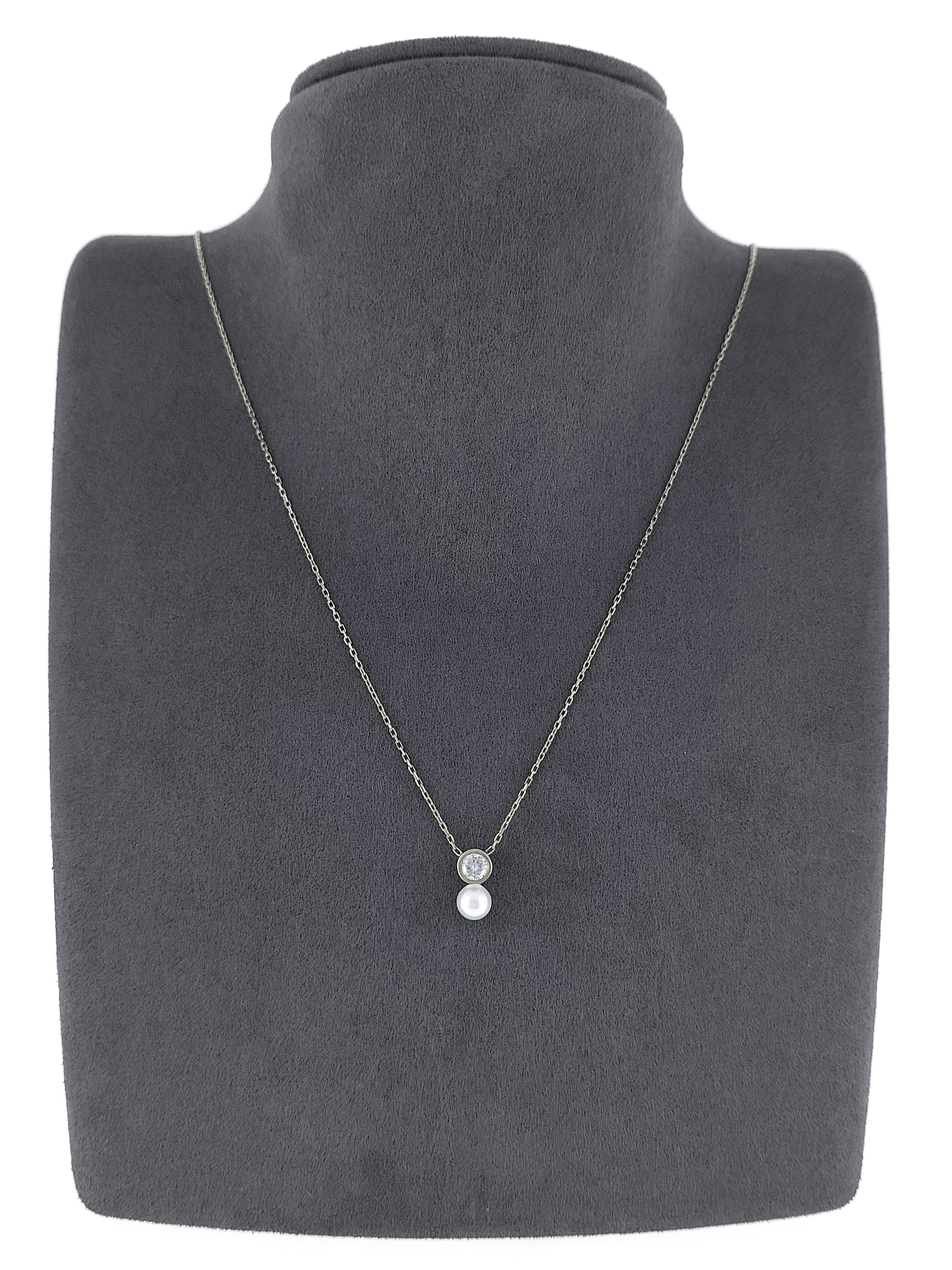 Gümüş Altın Yaldızlı Rose Renk 925 Ayar Gümüş Tek Taş İncili Kolye - www.xsilver.com.tr