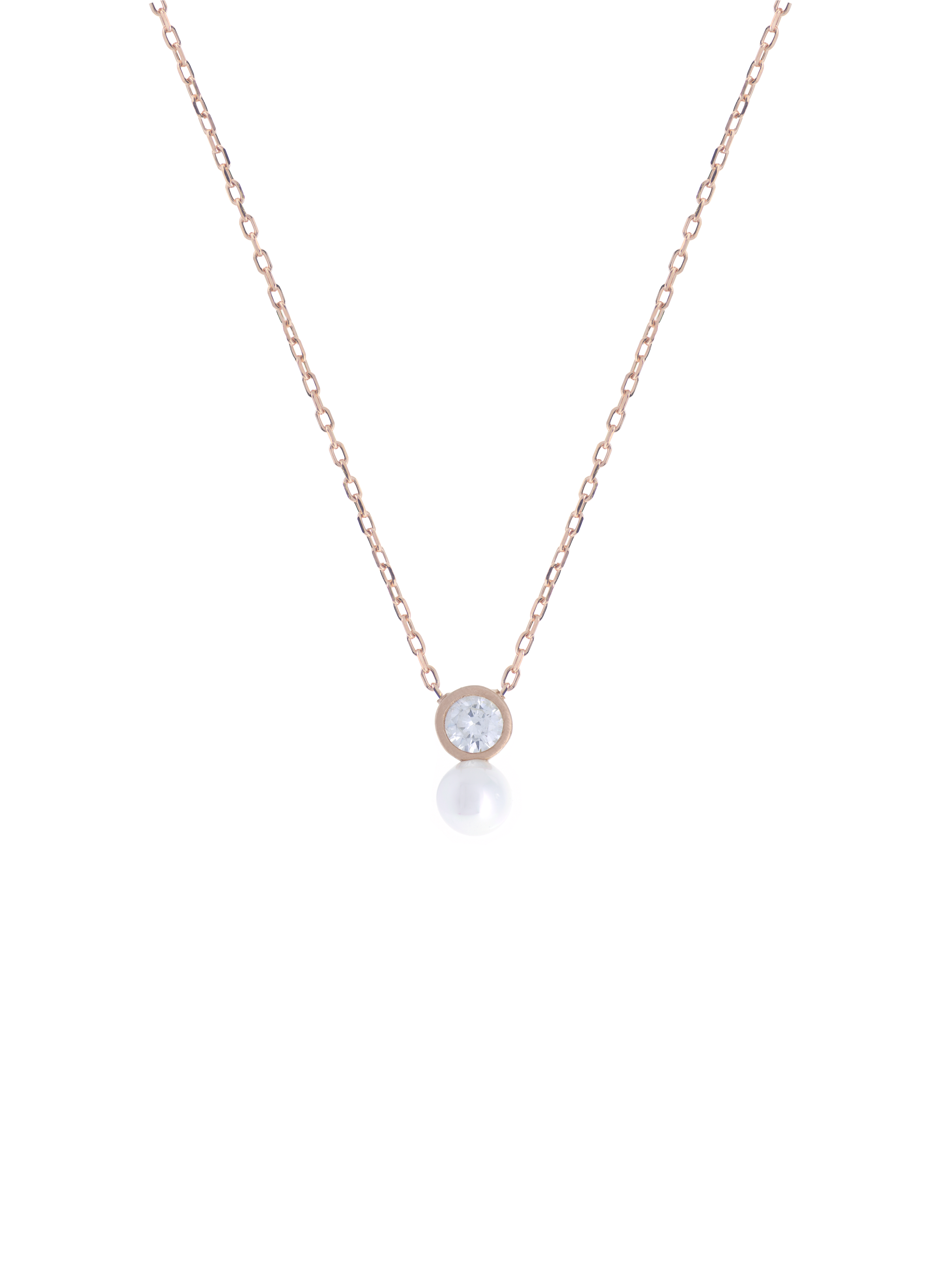 Gümüş Altın Yaldızlı Rose Renk 925 Ayar Gümüş Tek Taş İncili Kolye - www.xsilver.com.tr