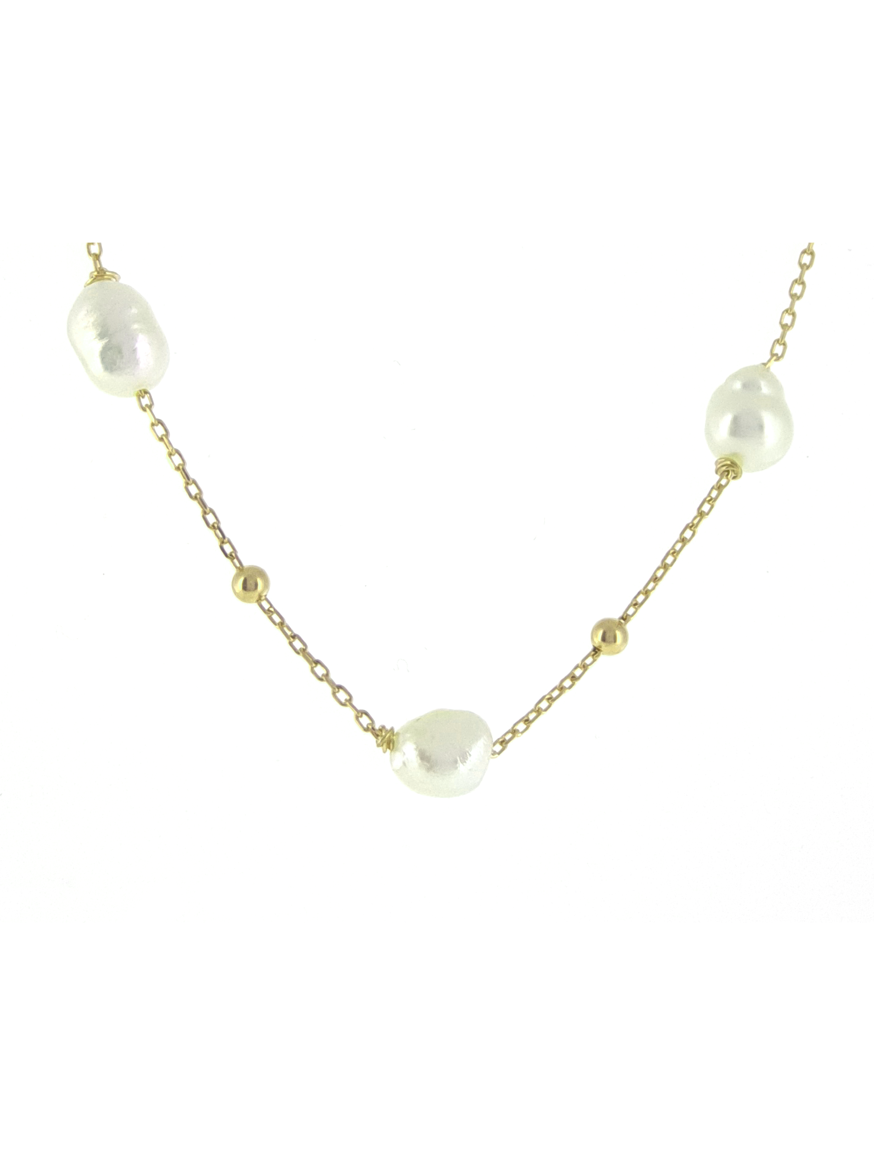 Gümüş Altın Yaldızlı Rose Renk 925 Ayar Gümüş Dorika Toplu İncili Kolye - www.xsilver.com.tr