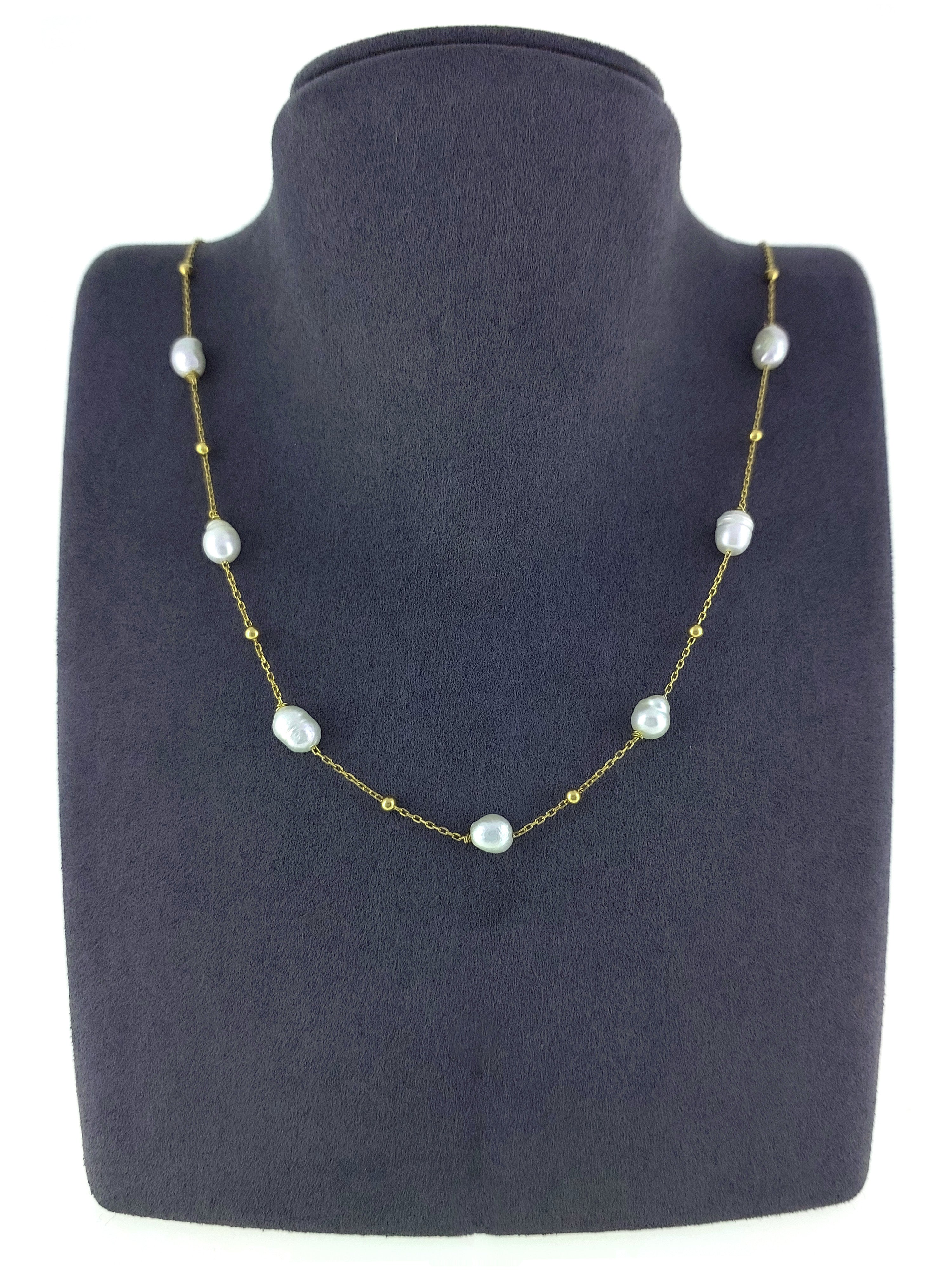 Gümüş Altın Yaldızlı Rose Renk 925 Ayar Gümüş Dorika Toplu İncili Kolye - www.xsilver.com.tr