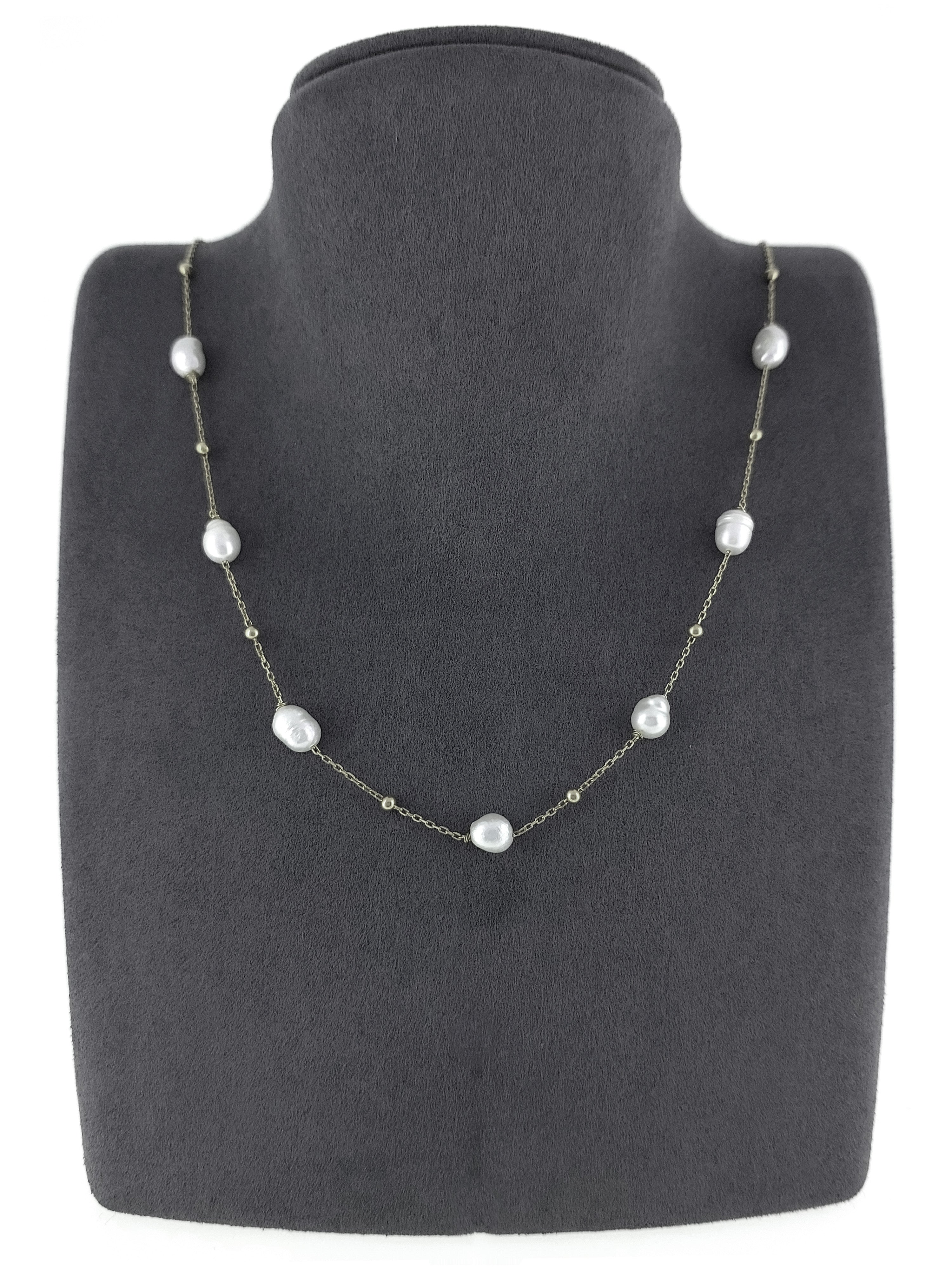 Gümüş Altın Yaldızlı Rose Renk 925 Ayar Gümüş Dorika Toplu İncili Kolye - www.xsilver.com.tr