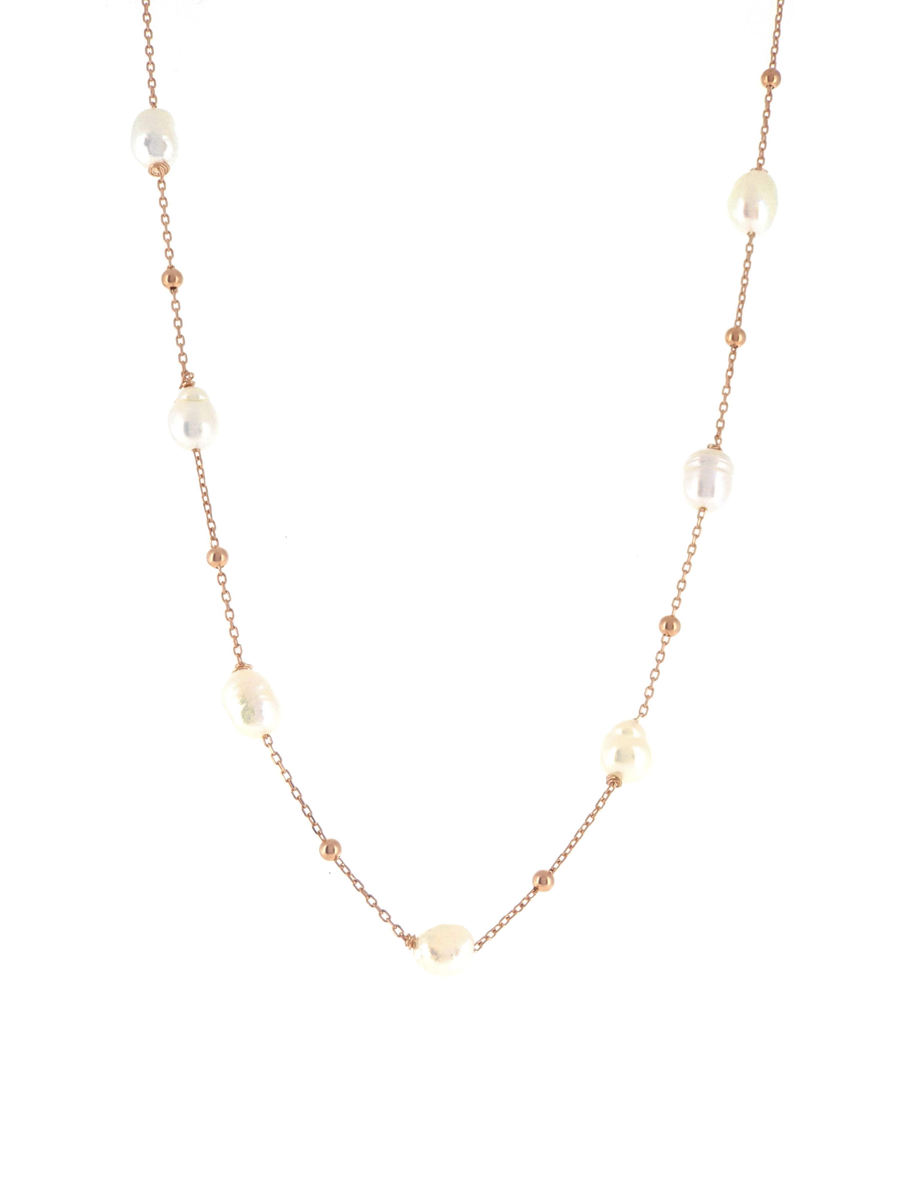 Gümüş Altın Yaldızlı Rose Renk 925 Ayar Gümüş Dorika Toplu İncili Kolye - www.xsilver.com.tr