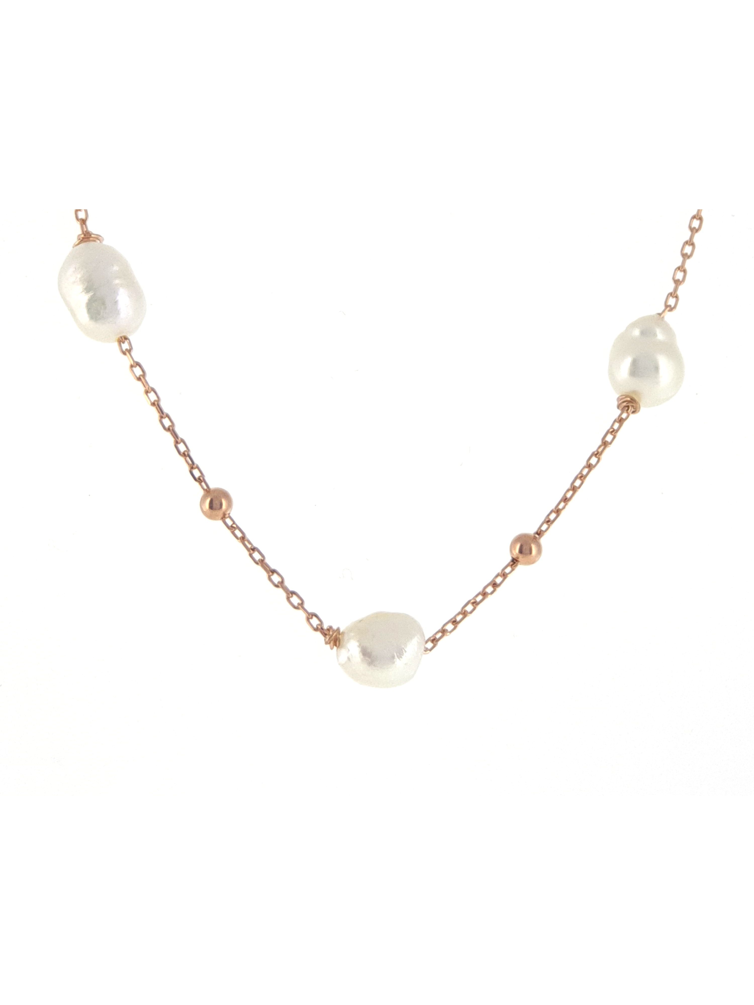 Gümüş Altın Yaldızlı Rose Renk 925 Ayar Gümüş Dorika Toplu İncili Kolye - www.xsilver.com.tr