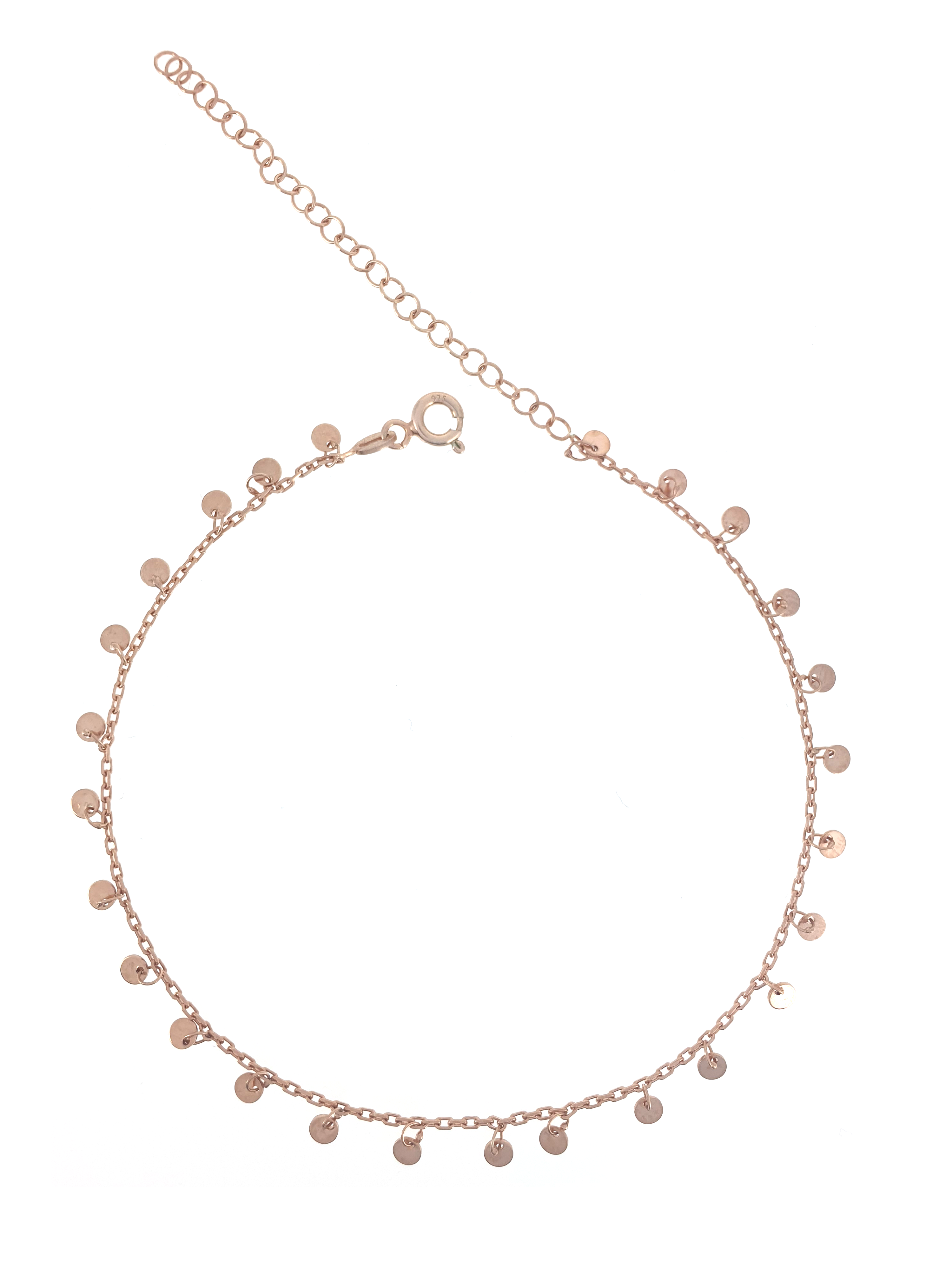 Gümüş Altın Yaldızlı Rose Renk 925 Ayar Gümüş Pullu Sallantılı Zincir Halhal - www.xsilver.com.tr