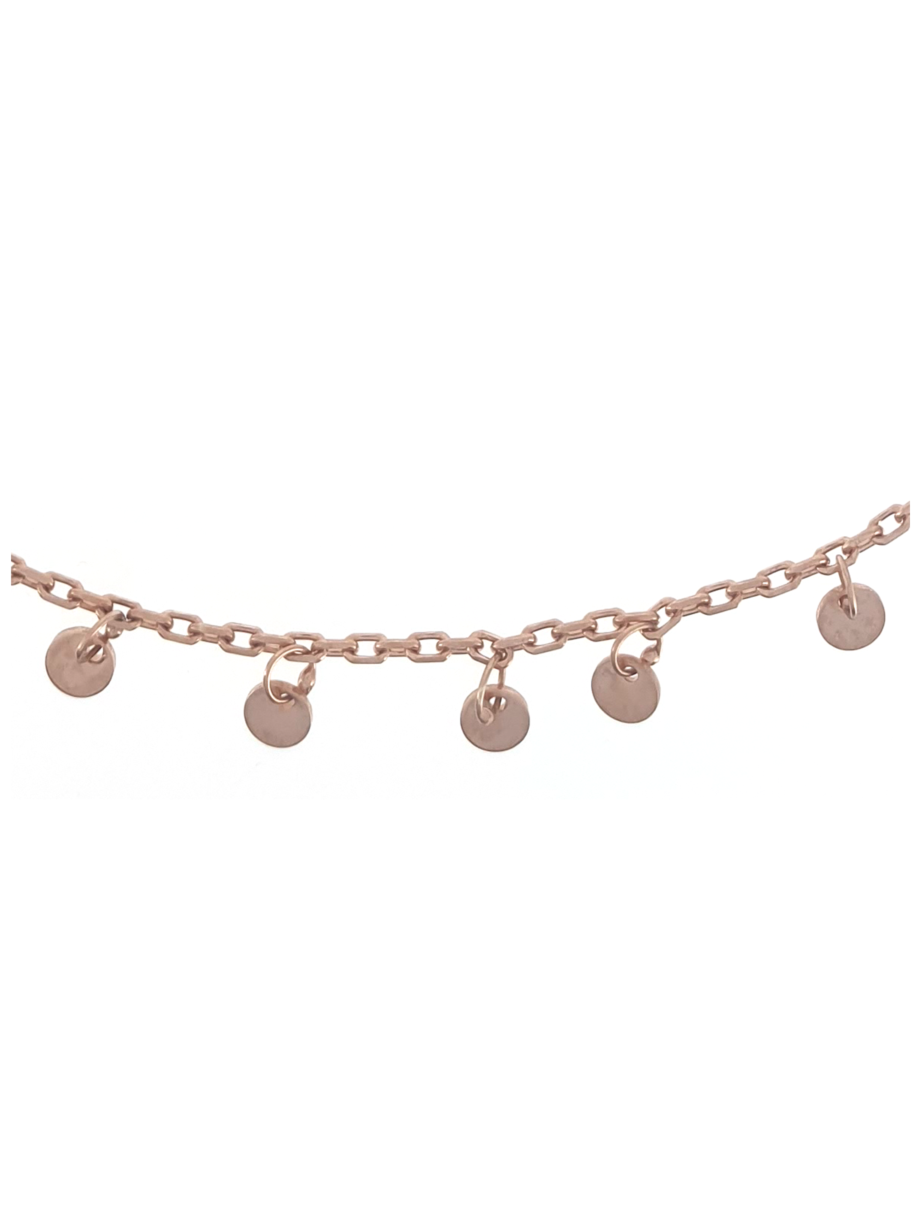 Gümüş Altın Yaldızlı Rose Renk 925 Ayar Gümüş Pullu Sallantılı Zincir Halhal - www.xsilver.com.tr