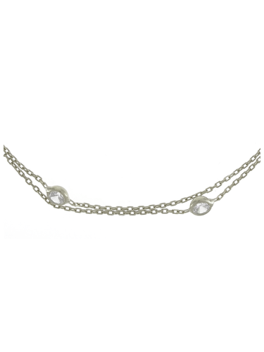Gümüş Altın Yaldızlı Rose Renk 925 Ayar Gümüş Sıra Taşlı 2 Sıralı Zincir Halhal - www.xsilver.com.tr