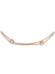 Gümüş Altın Yaldızlı Rose Renk 925 Ayar Gümüş Sıra Taşlı 2 Sıralı Zincir Halhal - www.xsilver.com.tr