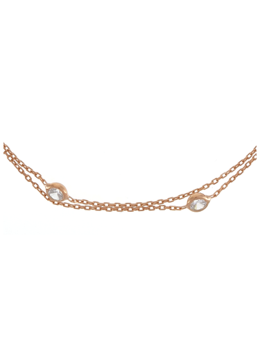 Gümüş Altın Yaldızlı Rose Renk 925 Ayar Gümüş Sıra Taşlı 2 Sıralı Zincir Halhal - www.xsilver.com.tr