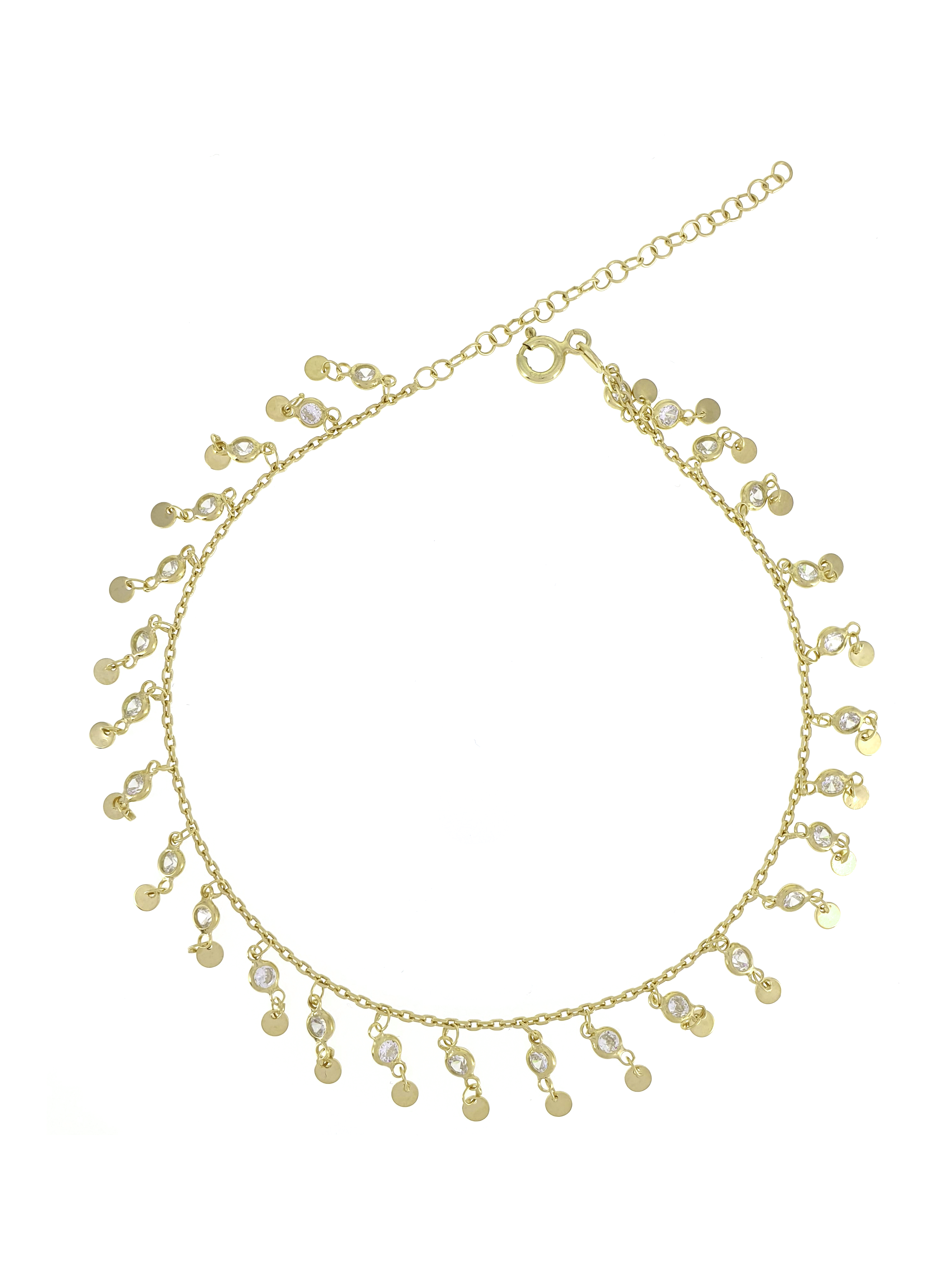 Gümüş Altın Yaldızlı Rose Renk 925 Ayar Gümüş Sıra Taşlı Pullu Sallantılı Zincir Halhal - www.xsilver.com.tr