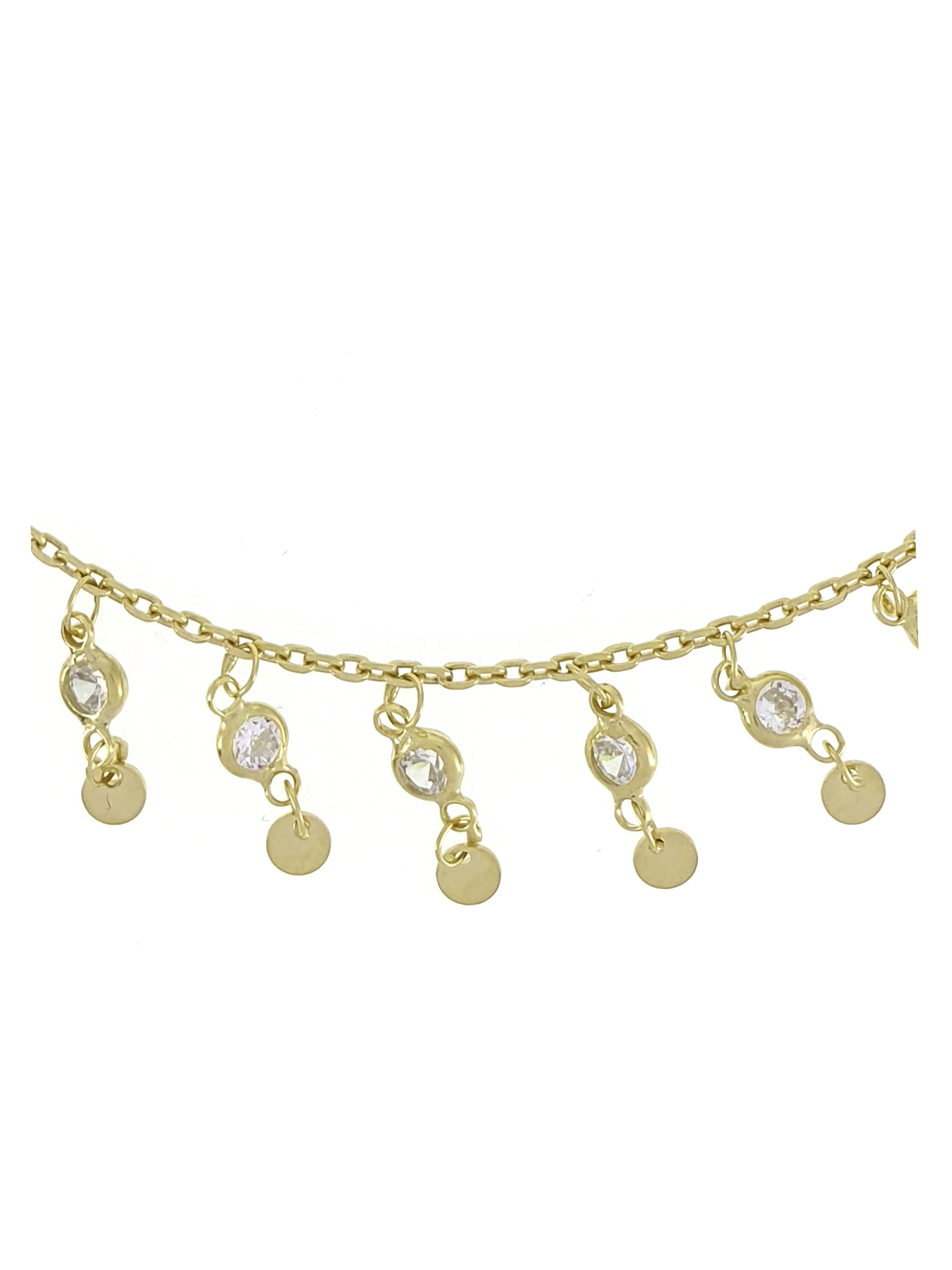 Gümüş Altın Yaldızlı Rose Renk 925 Ayar Gümüş Sıra Taşlı Pullu Sallantılı Zincir Halhal - www.xsilver.com.tr