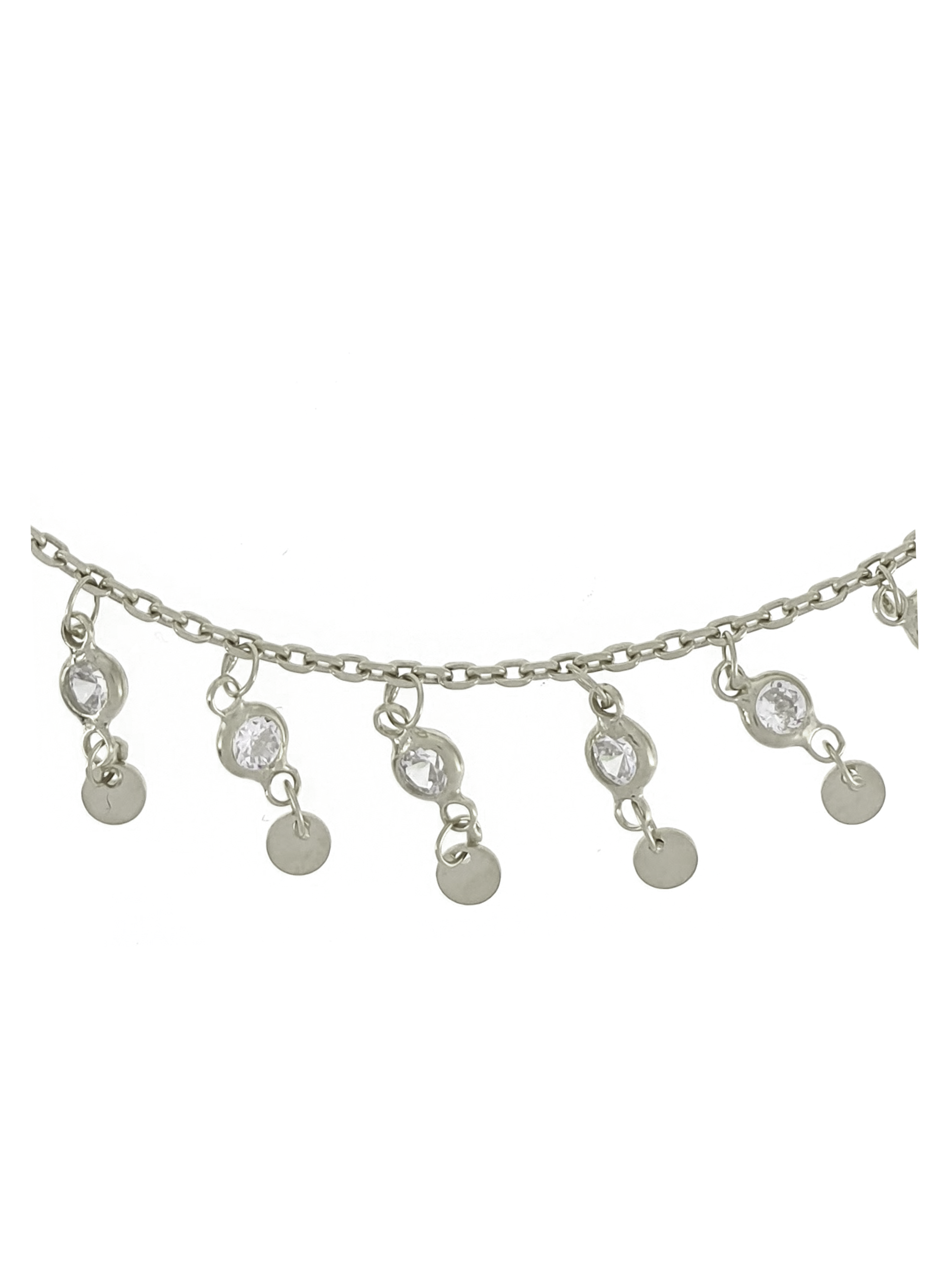 Gümüş Altın Yaldızlı Rose Renk 925 Ayar Gümüş Sıra Taşlı Pullu Sallantılı Zincir Halhal - www.xsilver.com.tr