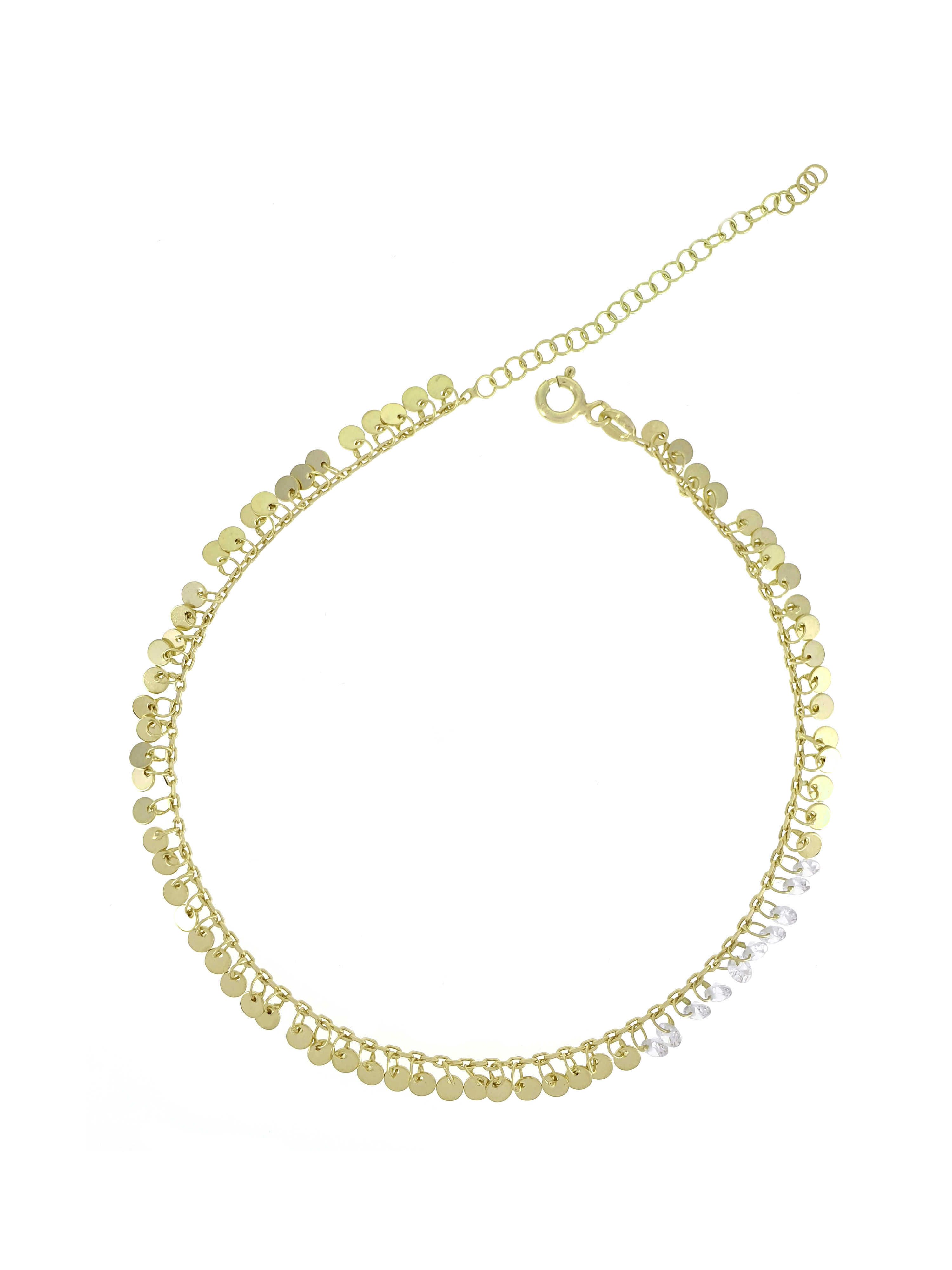 Gümüş Altın Yaldızlı Rose Renk 925 Ayar Gümüş Taşlı Pullu Sallantılı Zincir Halhal - www.xsilver.com.tr