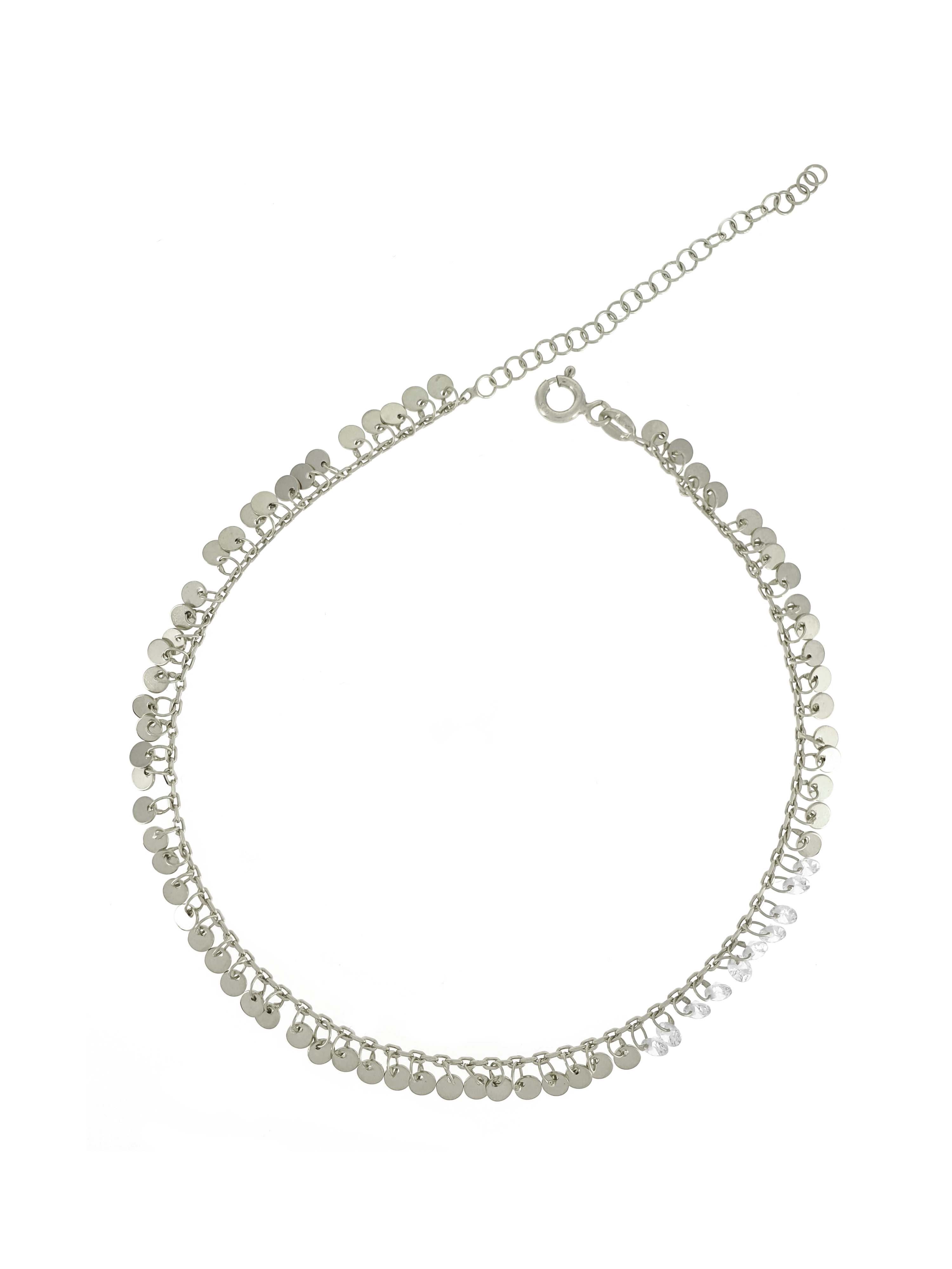 Gümüş Altın Yaldızlı Rose Renk 925 Ayar Gümüş Taşlı Pullu Sallantılı Zincir Halhal - www.xsilver.com.tr