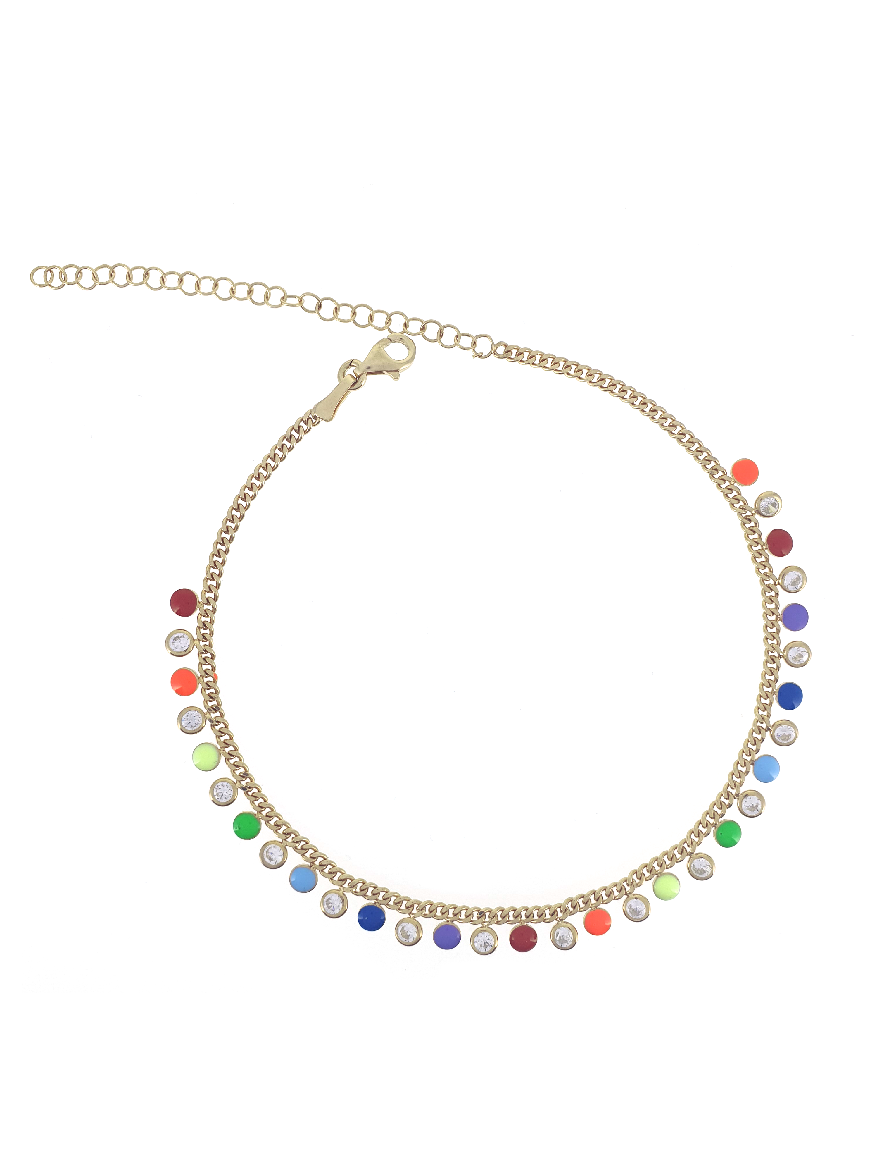 Gümüş Altın Yaldızlı Rose Renk 925 Ayar Gümüş Taşlı Renkli Mineli Sallantılı Gurmet Zincir Halhal - www.xsilver.com.tr