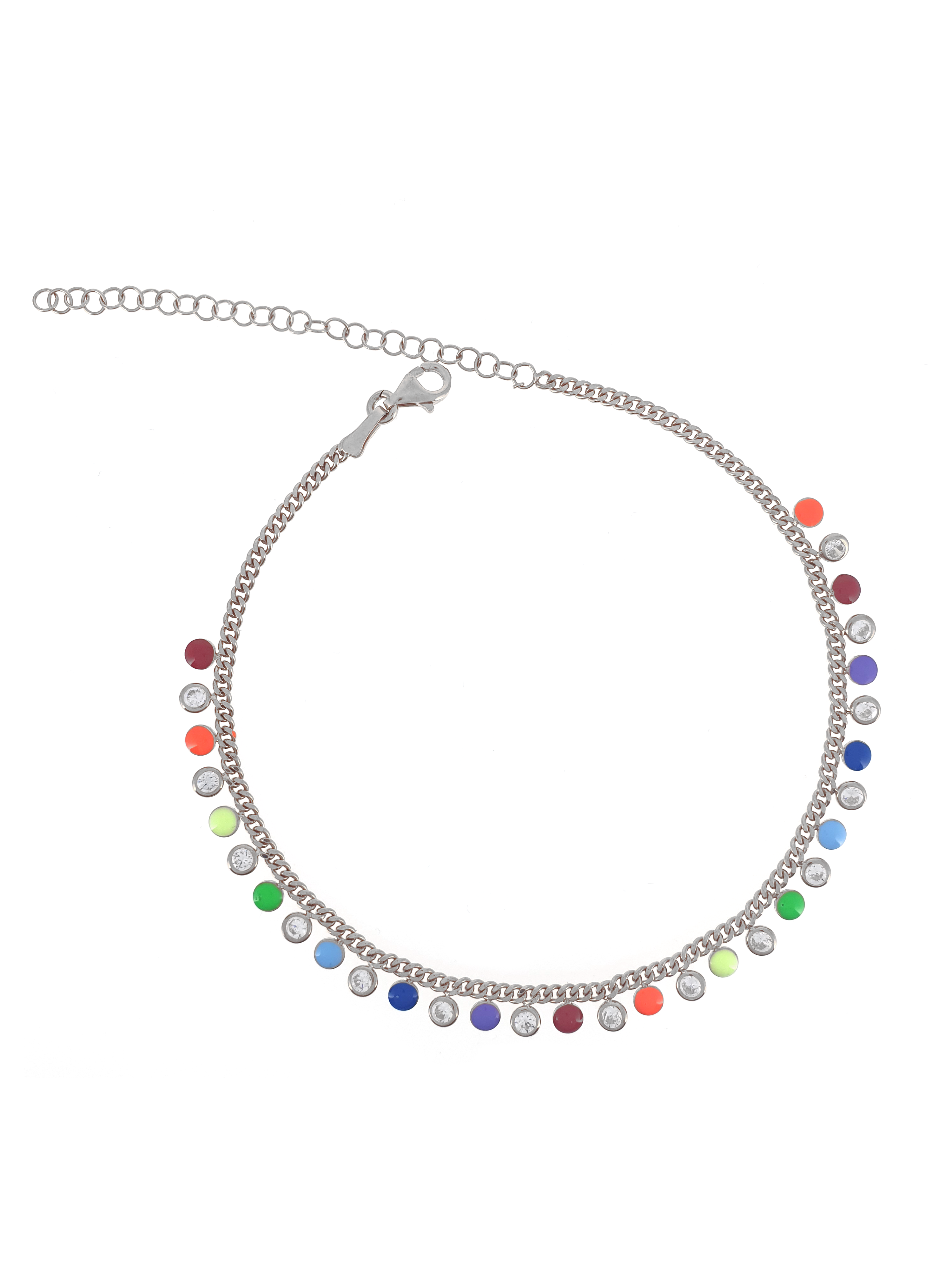 Gümüş Altın Yaldızlı Rose Renk 925 Ayar Gümüş Taşlı Renkli Mineli Sallantılı Gurmet Zincir Halhal - www.xsilver.com.tr