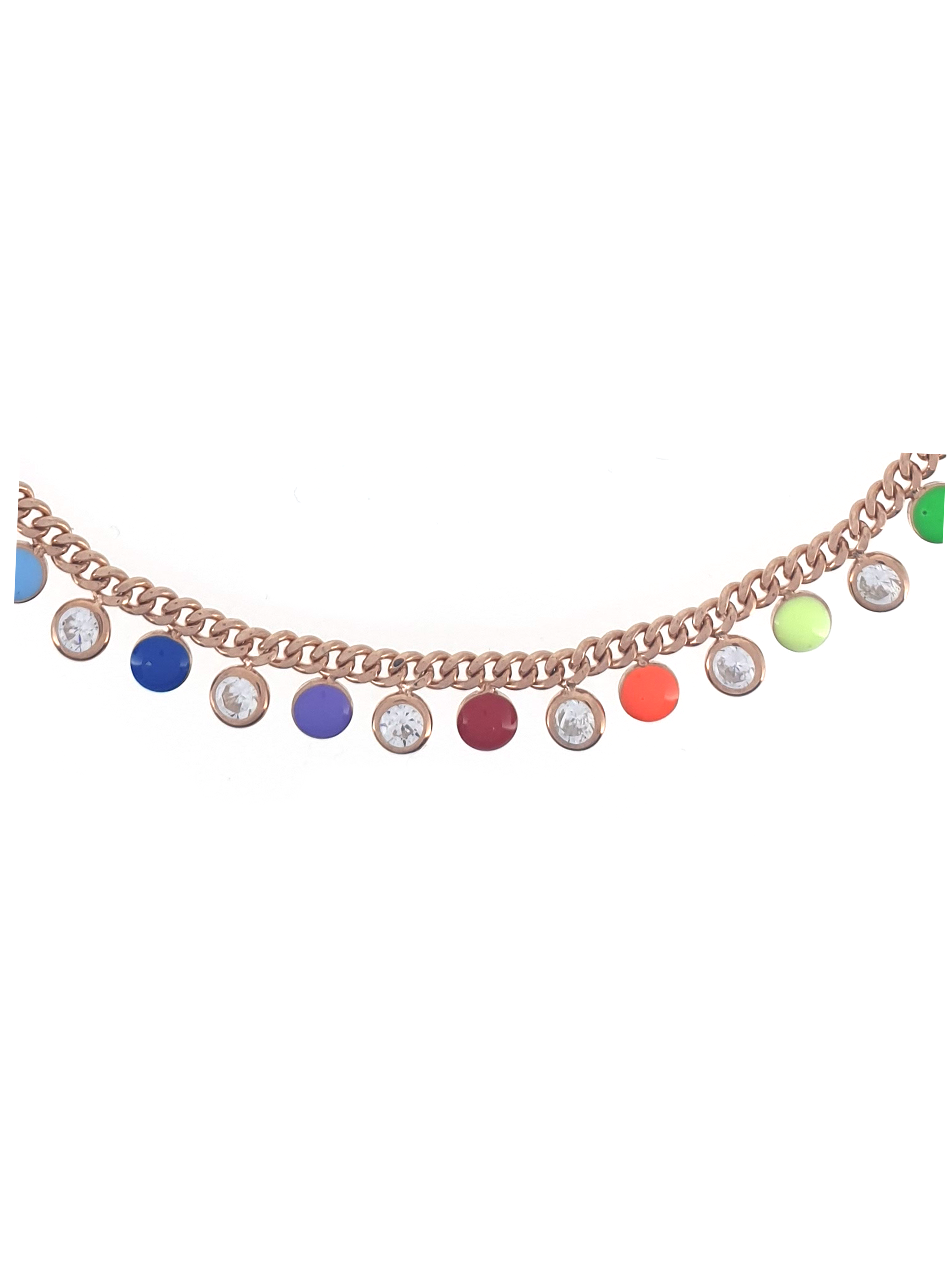 Gümüş Altın Yaldızlı Rose Renk 925 Ayar Gümüş Taşlı Renkli Mineli Sallantılı Gurmet Zincir Halhal - www.xsilver.com.tr