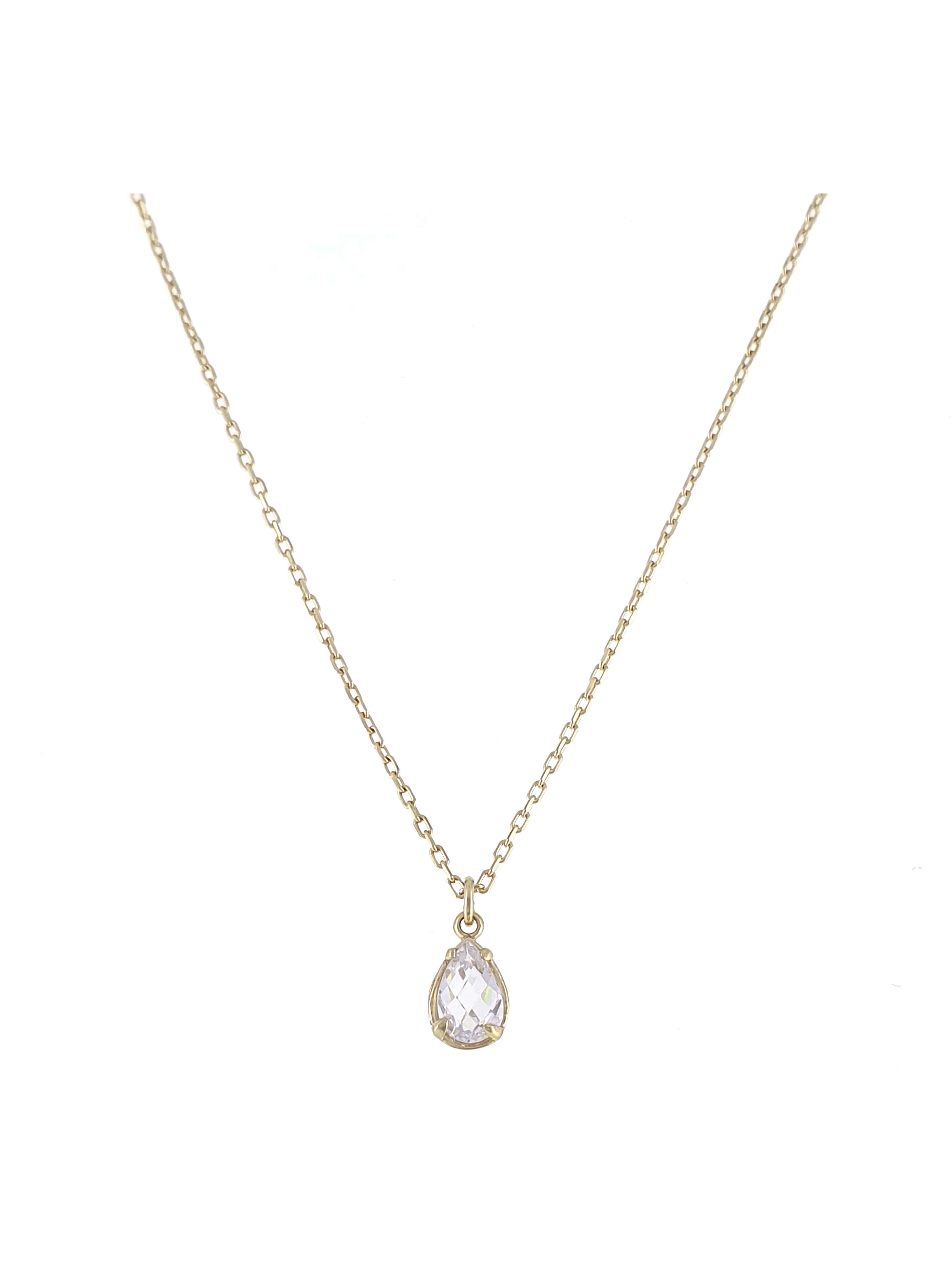 Gümüş Altın Yaldızlı Rose Renk 925 Ayar Gümüş Zirkon Damla Tek Taş Kolye - www.xsilver.com.tr